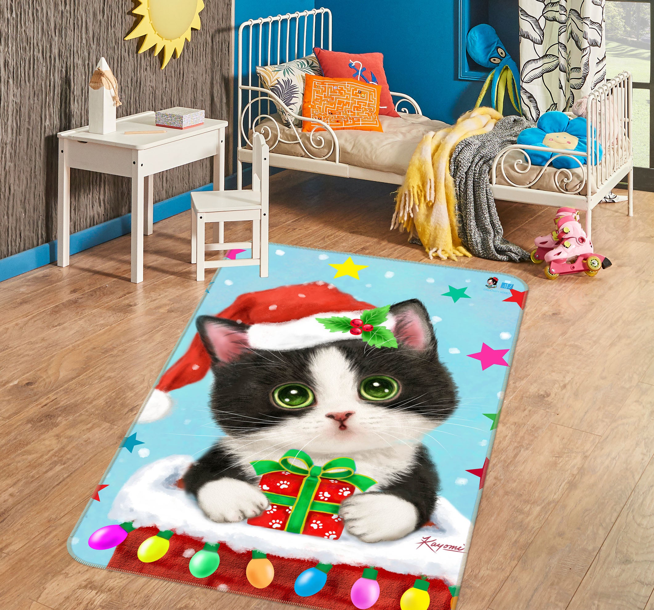 3D Christmas Cat Star 5697 Kayomi Harai Rug Non Slip Rug Mat