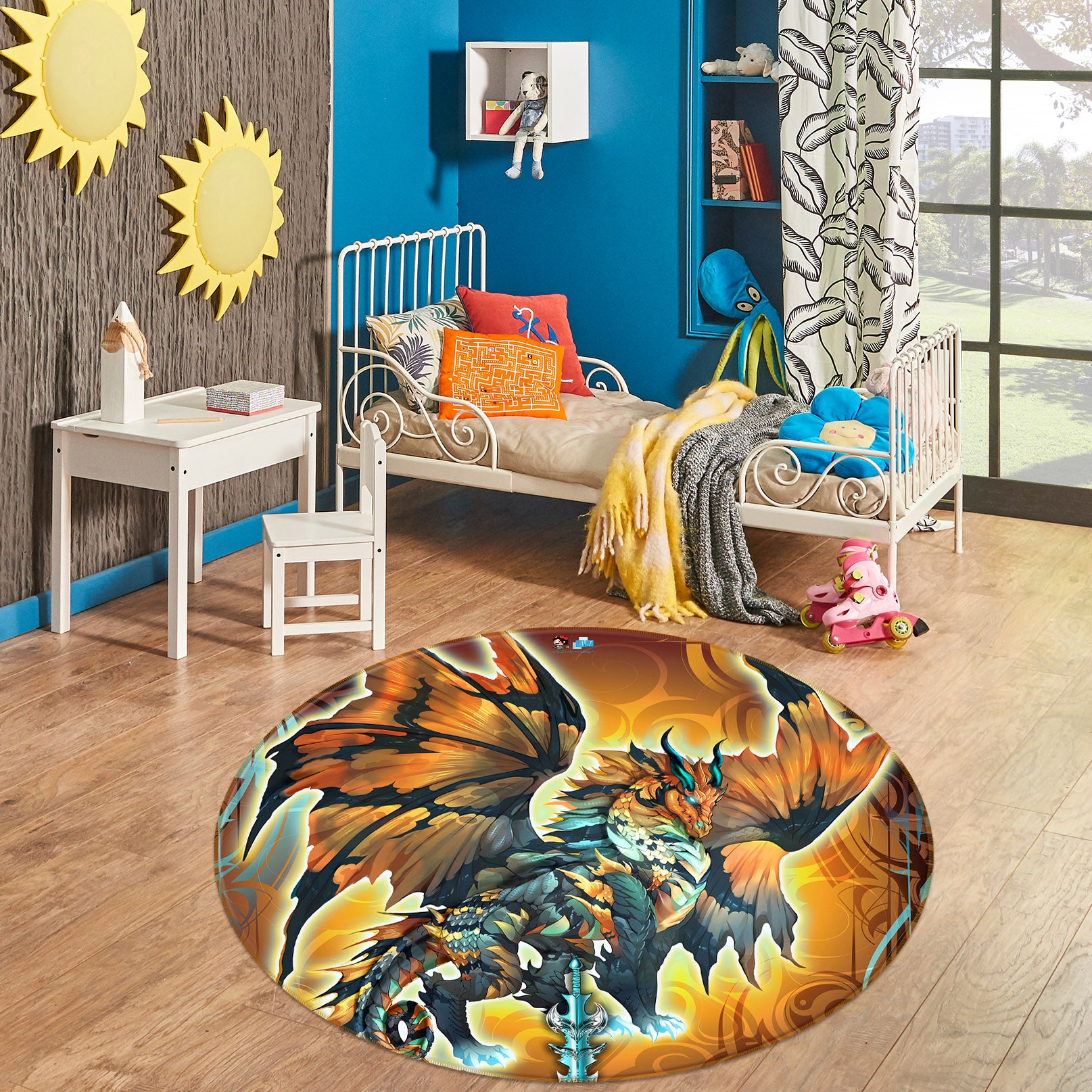 3D Dragon Wings 8370 Ruth Thompson Rug Round Non Slip Rug Mat