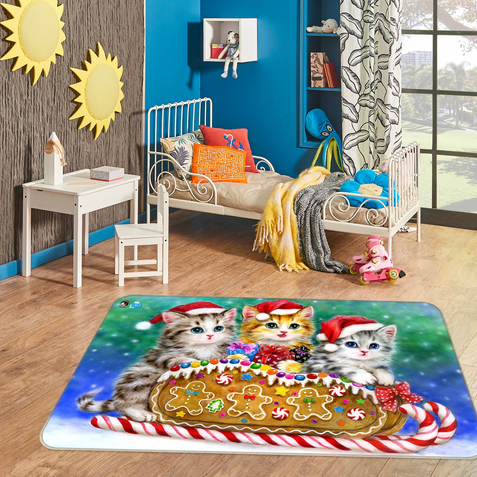 3D Christmas Hat Cat 5617 Kayomi Harai Rug Non Slip Rug Mat