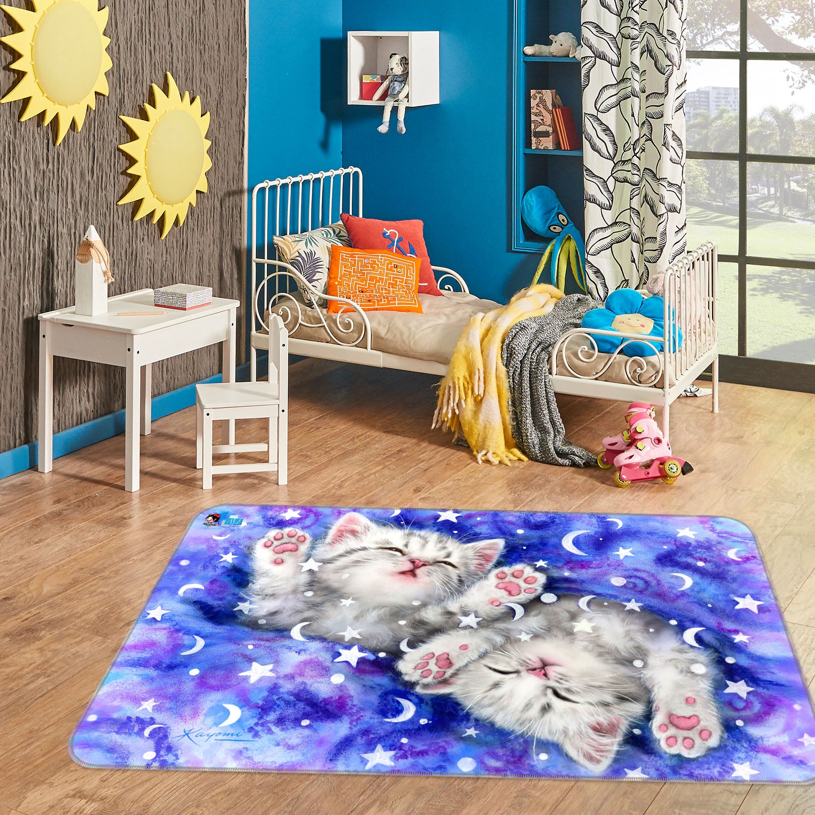 3D Moon Star Cat 5751 Kayomi Harai Rug Non Slip Rug Mat