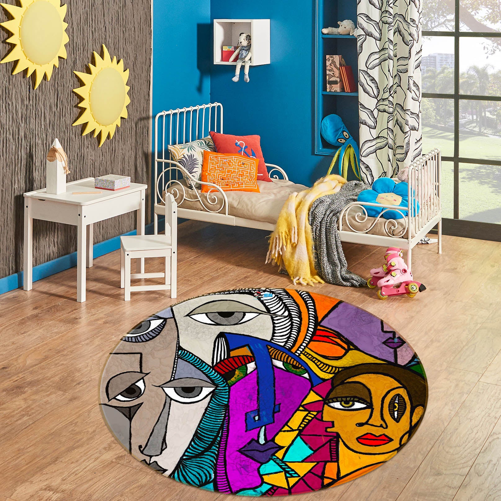 3D Comic Doodle 8233 Jacqueline Reynoso Rug Round Non Slip Rug Mat