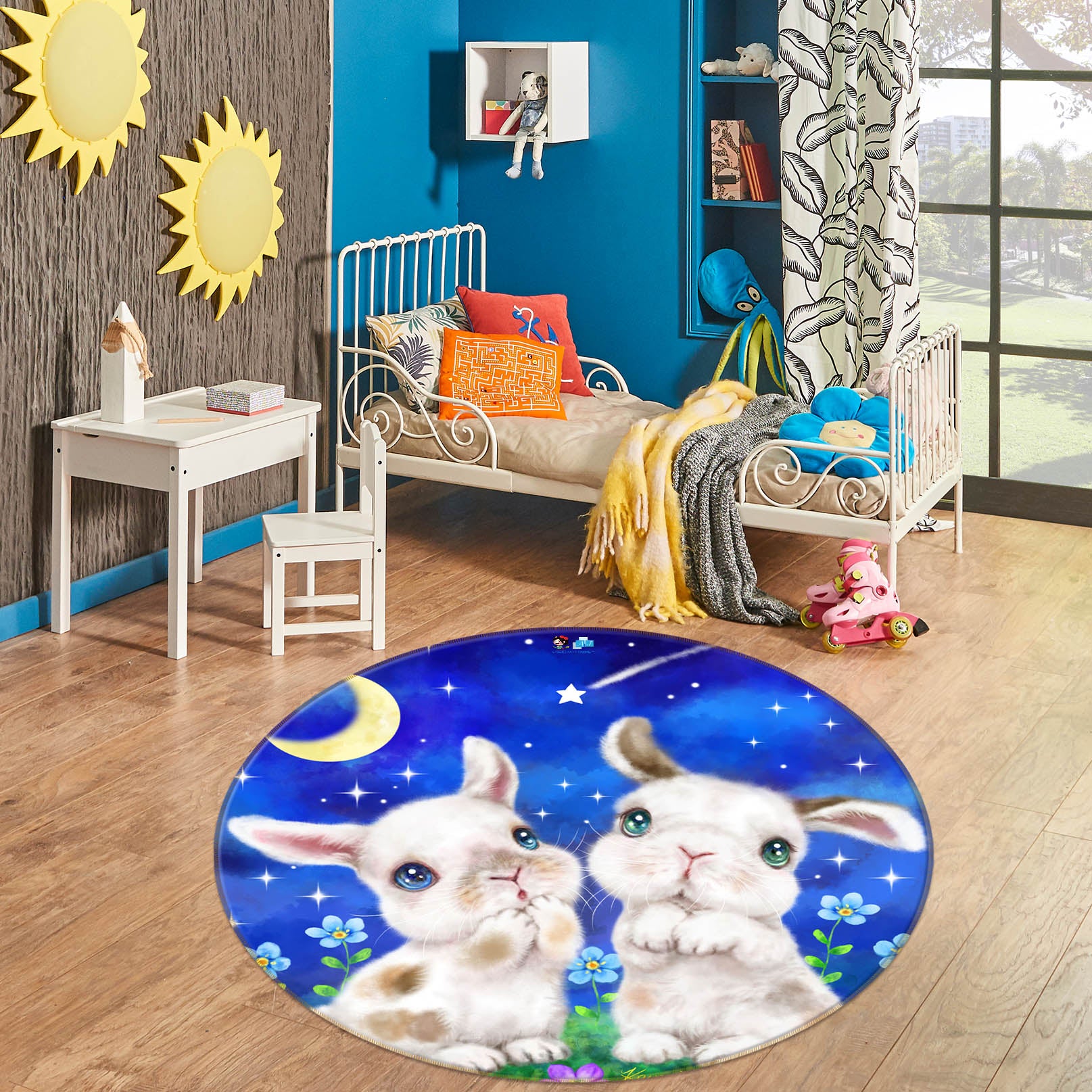 3D Moon Petals Bunny 6013 Kayomi Harai Rug Round Non Slip Rug Mat