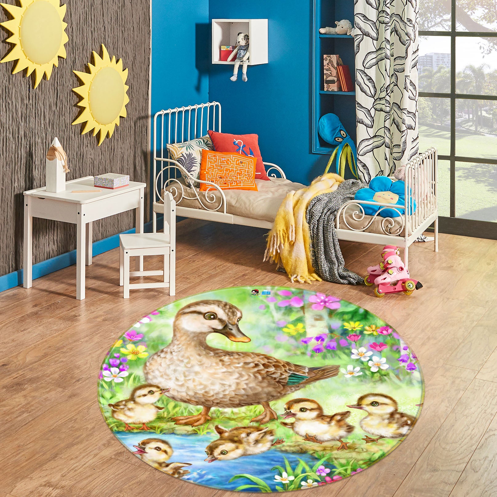 3D Baby Duck 6028 Kayomi Harai Rug Round Non Slip Rug Mat