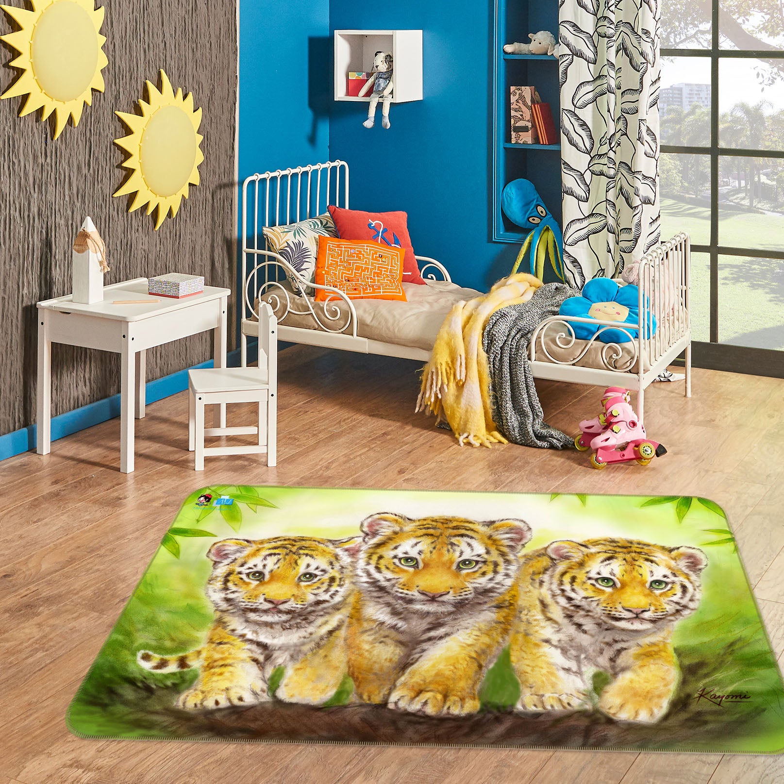 3D Hand Drawn Tiger 5639 Kayomi Harai Rug Non Slip Rug Mat