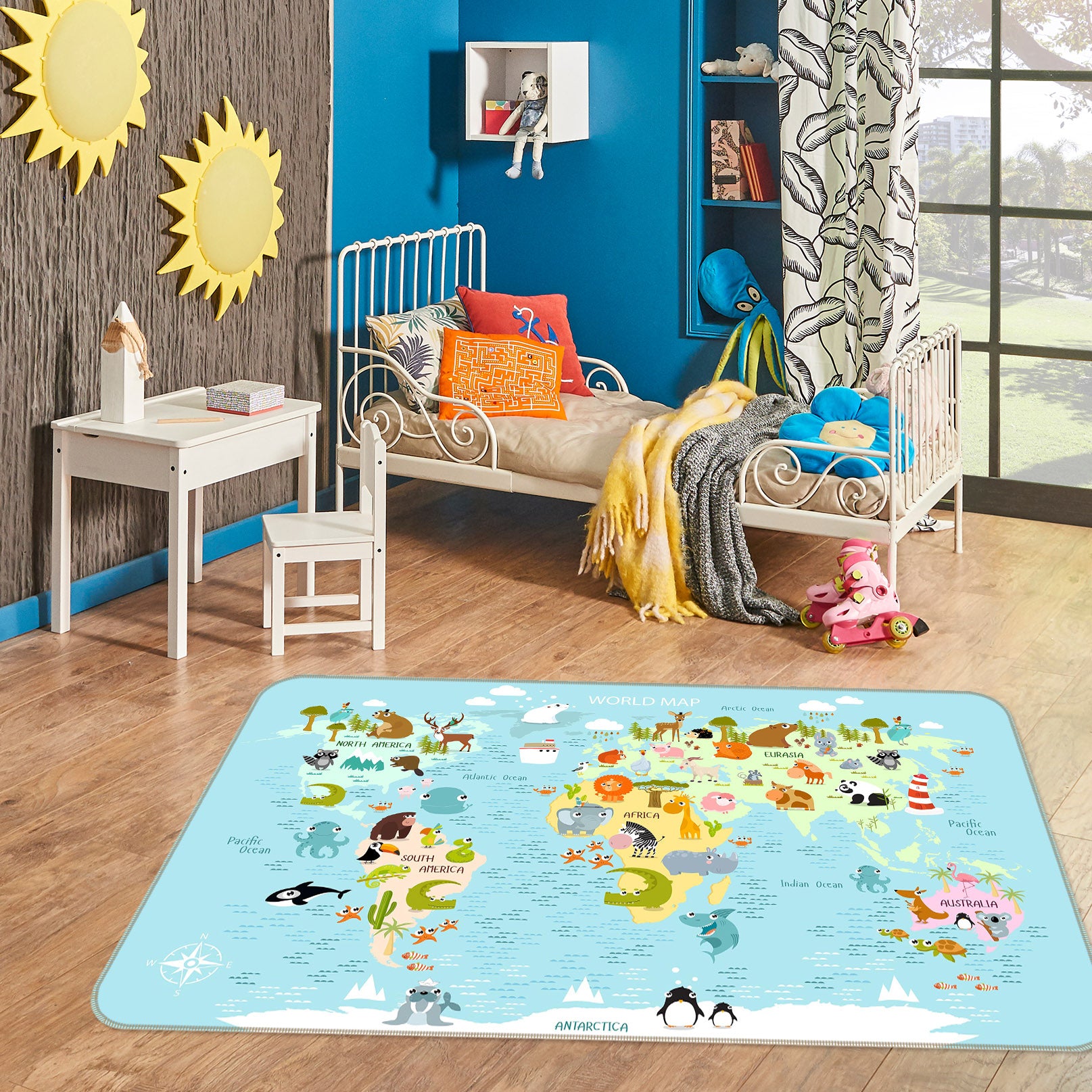 3D Animal Park 305 World Map Non Slip Rug Mat