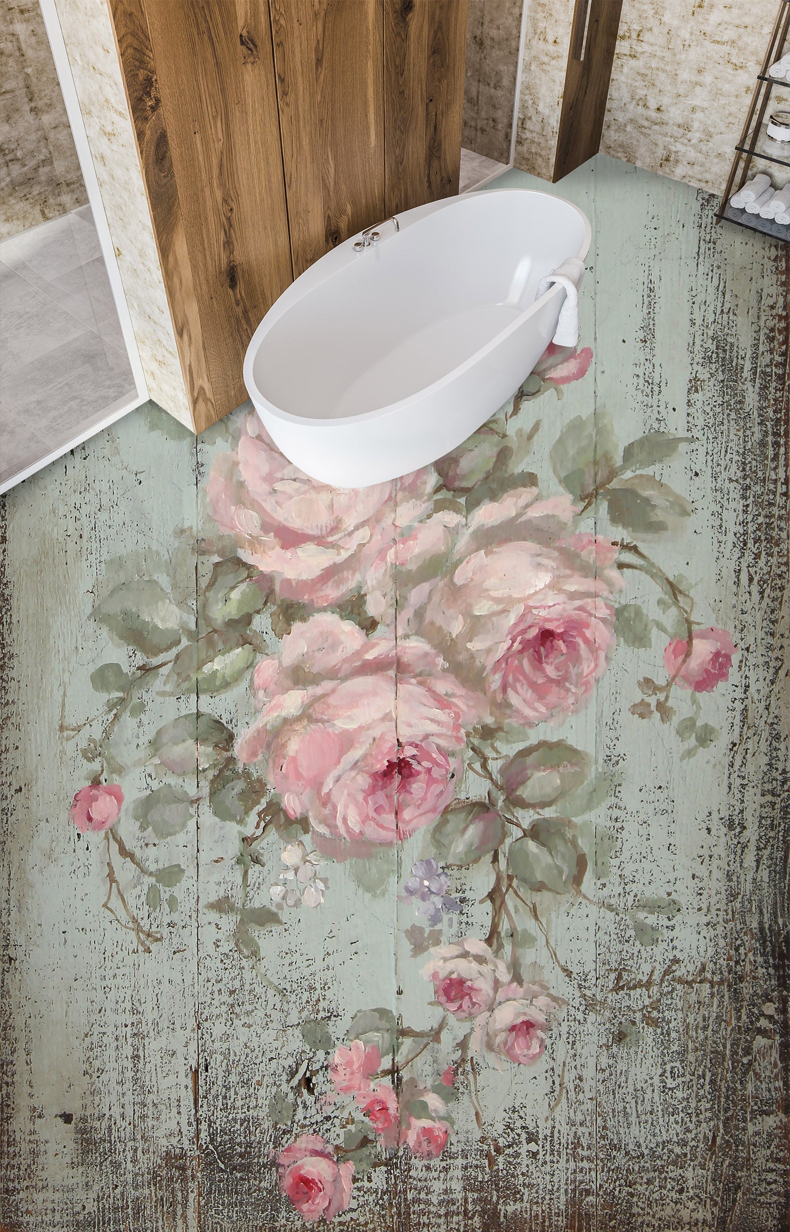 3D Pink Rose Branch 9947 Debi Coules Floor Mural  Wallpaper Murals Self-Adhesive Removable Print Epoxy