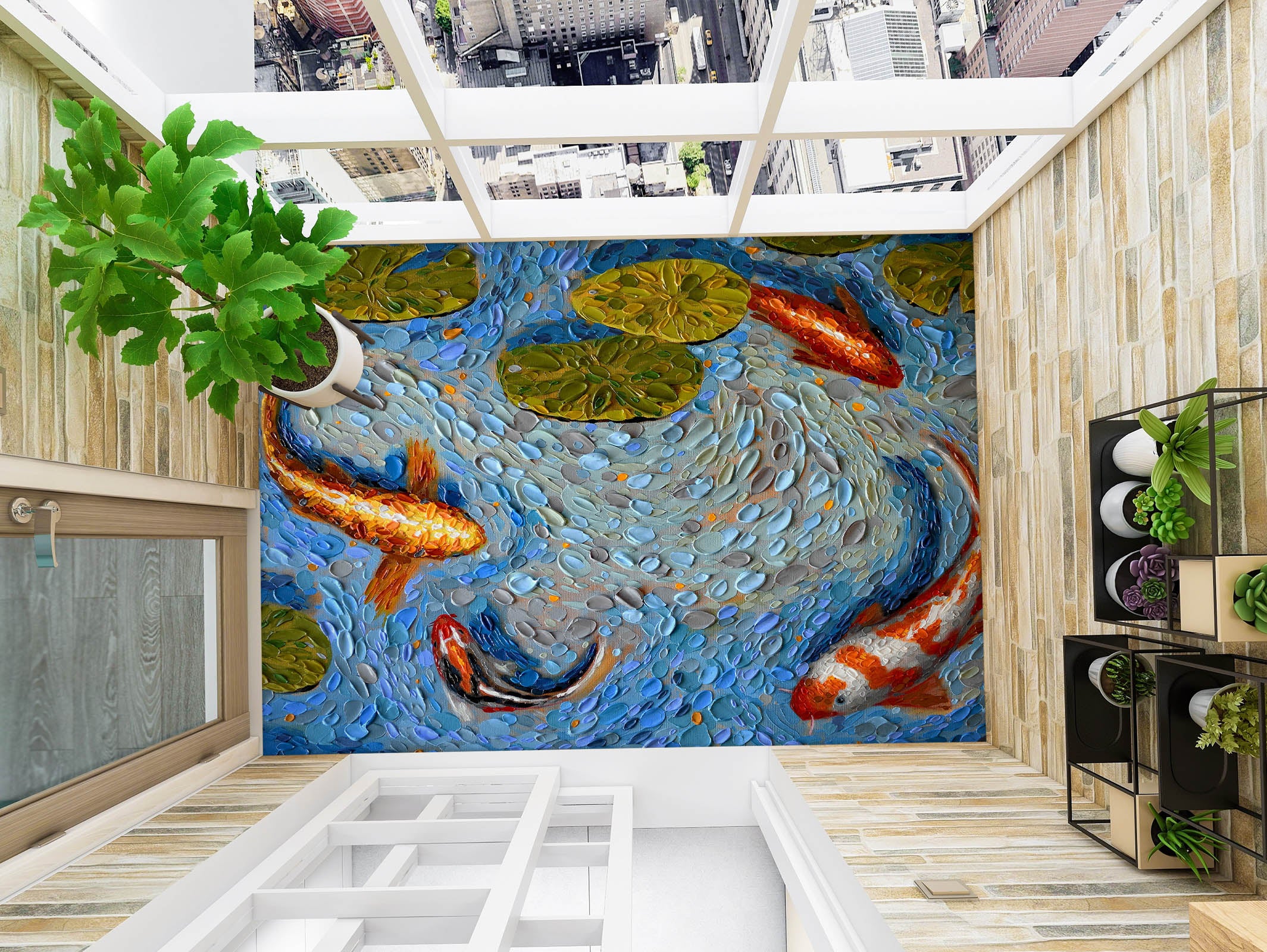 3D Goldfish Pond 102157 Dena Tollefson Floor Mural  Wallpaper Murals Self-Adhesive Removable Print Epoxy