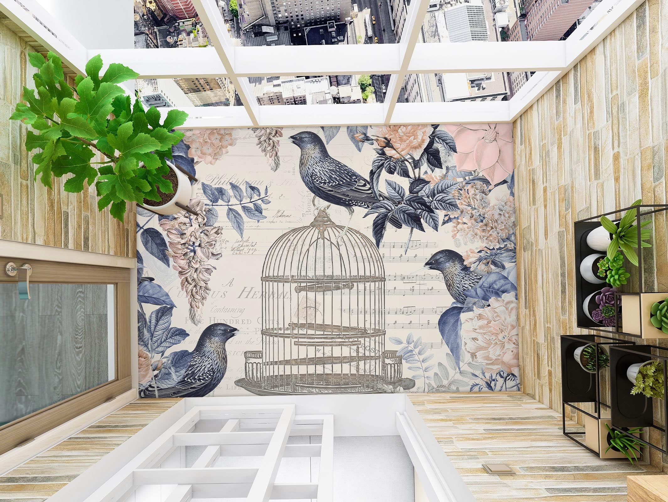 3D Birdcage Flowers 140135 Andrea Haase Floor Mural  Wallpaper Murals Self-Adhesive Removable Print Epoxy