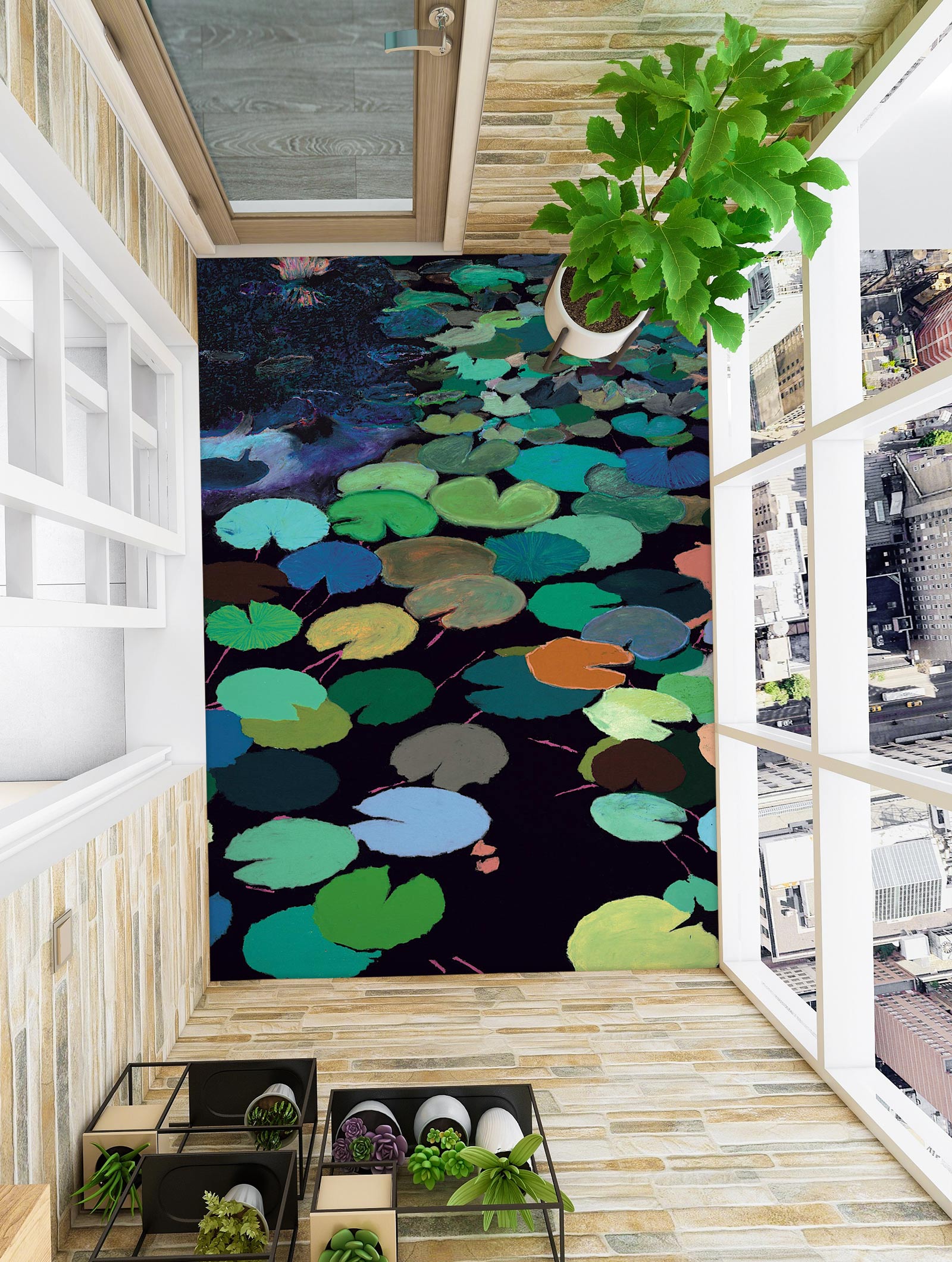 3D Green Lotus Leaf Pattern 96103 Allan P. Friedlander Floor Mural  Wallpaper Murals Self-Adhesive Removable Print Epoxy