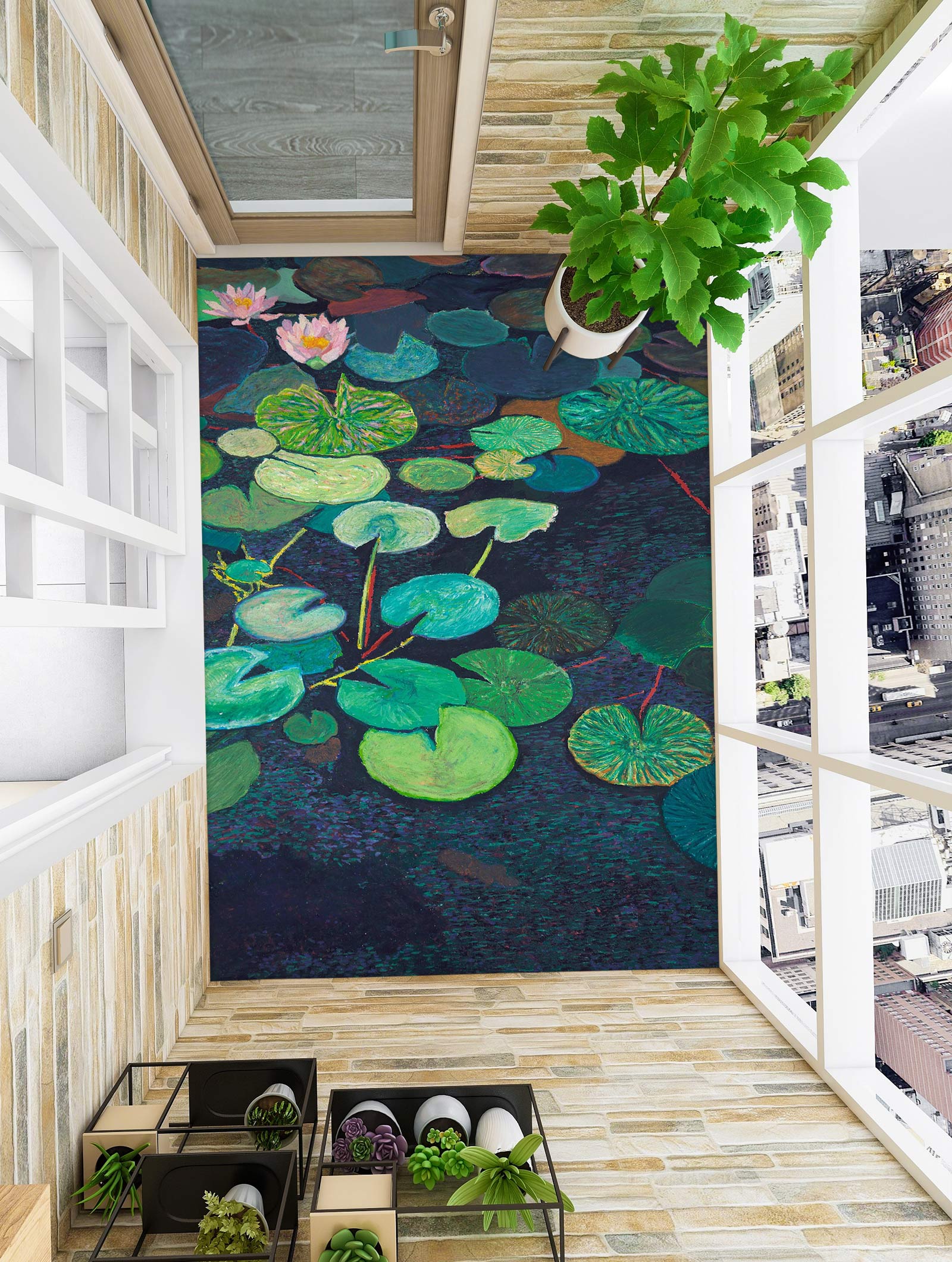 3D Lotus Leaf Pond Pattern 96104 Allan P. Friedlander Floor Mural  Wallpaper Murals Self-Adhesive Removable Print Epoxy