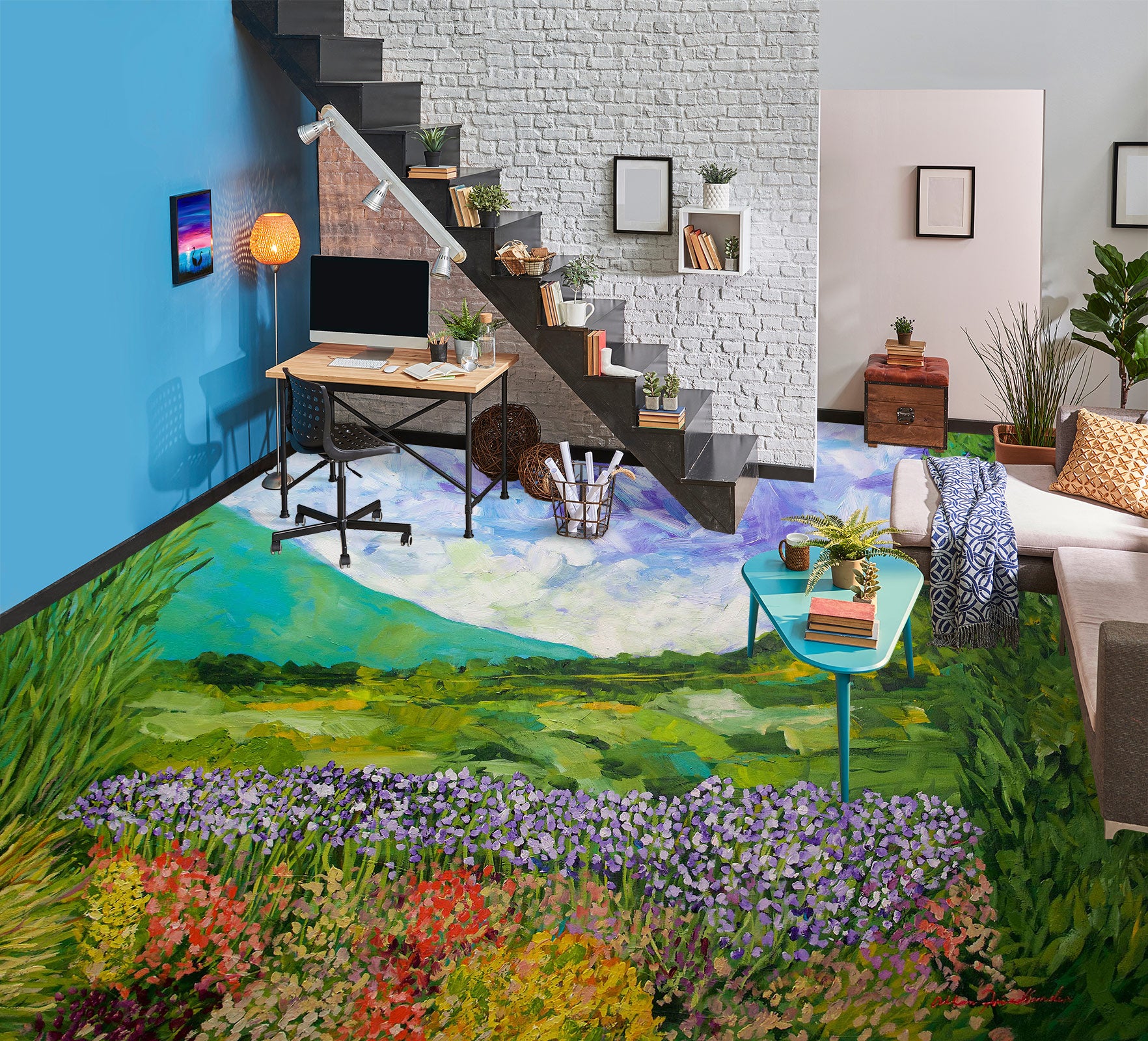 3D Grass Mountain Flowers 9677 Allan P. Friedlander Floor Mural  Wallpaper Murals Self-Adhesive Removable Print Epoxy