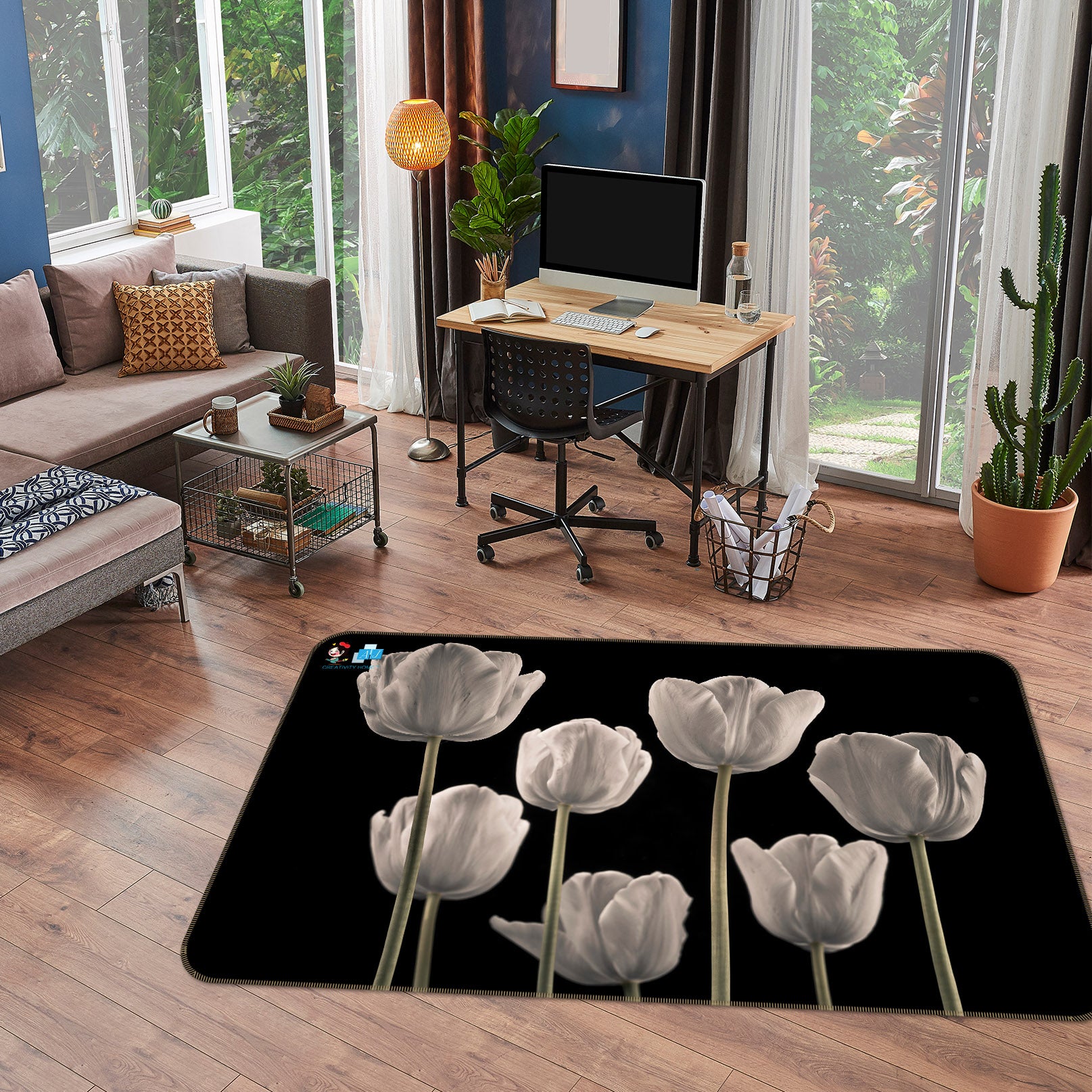 3D White Tulip 6709 Assaf Frank Rug Non Slip Rug Mat