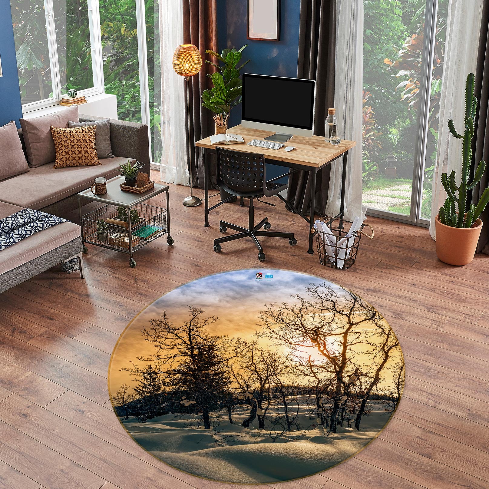 3D Snow Trees 5059 Beth Sheridan Rug Round Non Slip Rug Mat