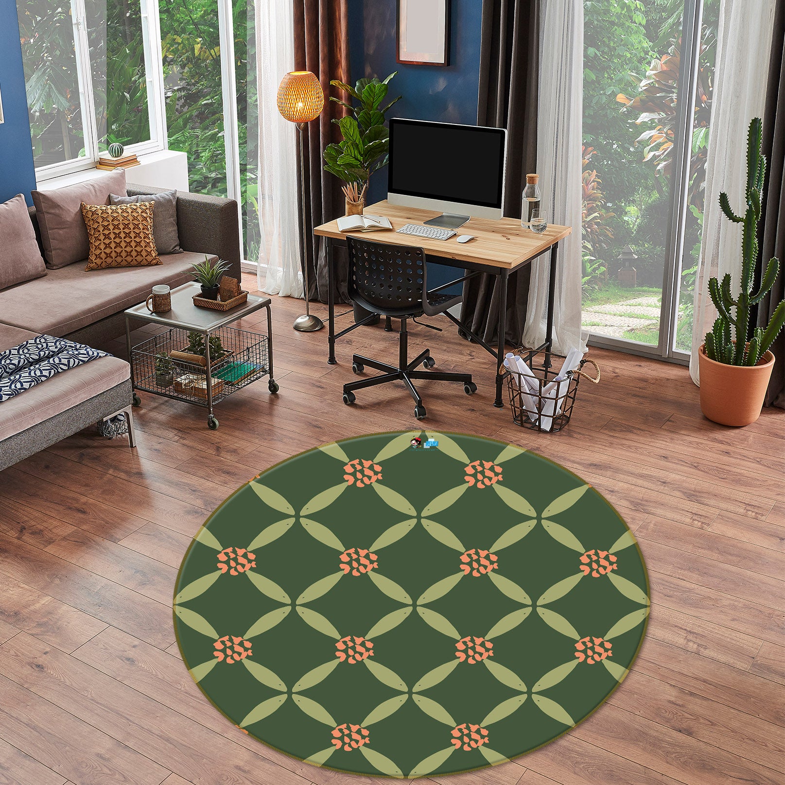 3D Green Pattern Flowers Leaves 10504 Kashmira Jayaprakash Rug Round Non Slip Rug Mat