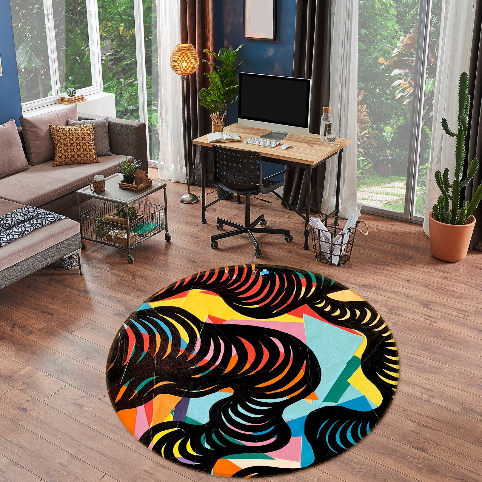 3D Triangle Circle 8250 Jacqueline Reynoso Rug Round Non Slip Rug Mat