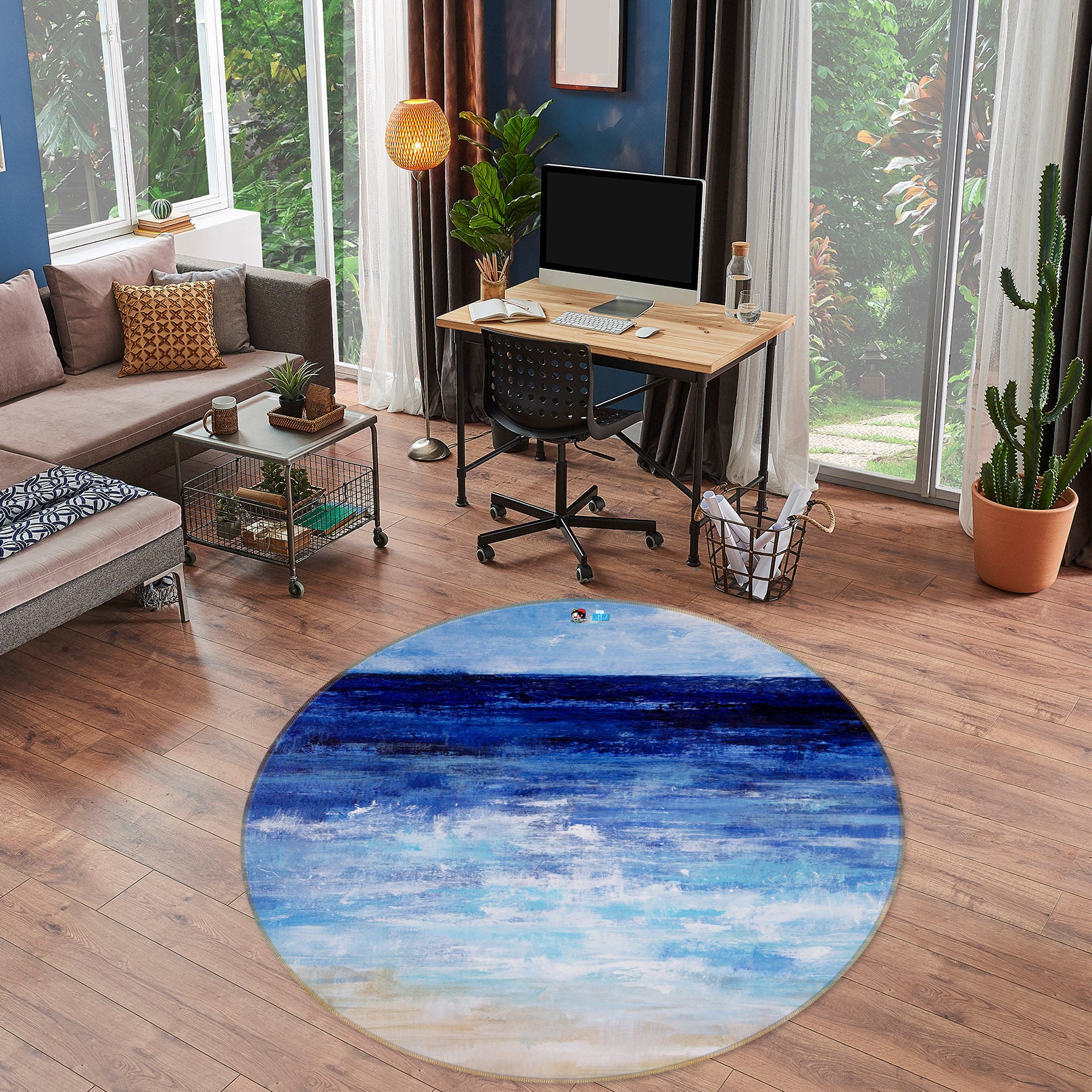 3D Ocean Blue 1101 Debi Coules Rug Round Non Slip Rug Mat