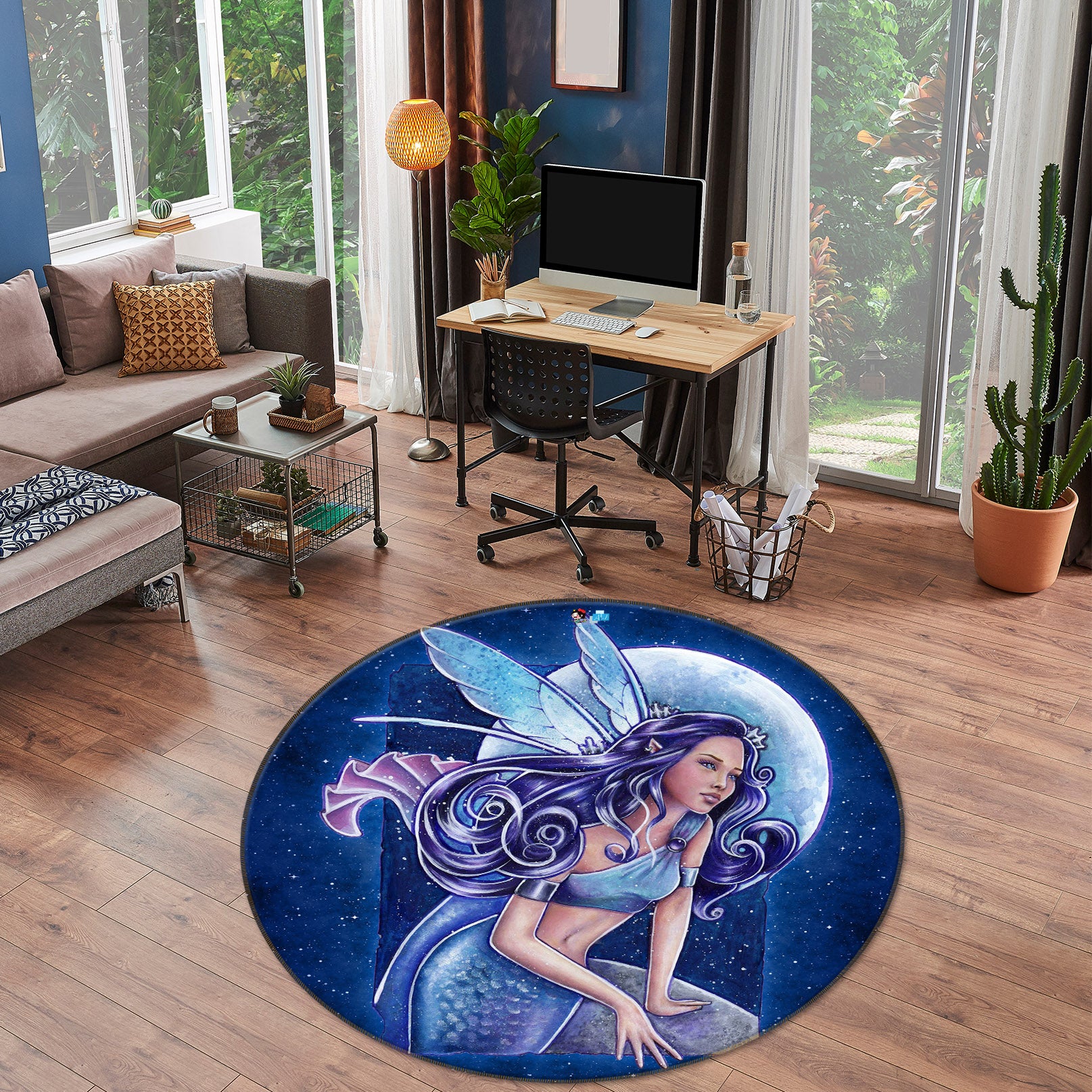 3D Moon Mermaid 8875 Brigid Ashwood Rug Round Non Slip Rug Mat