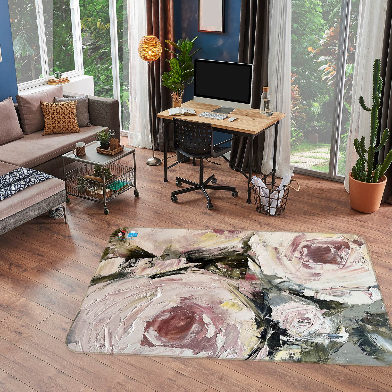 3D Pigment Rose 1121 Skromova Marina Rug Non Slip Rug Mat