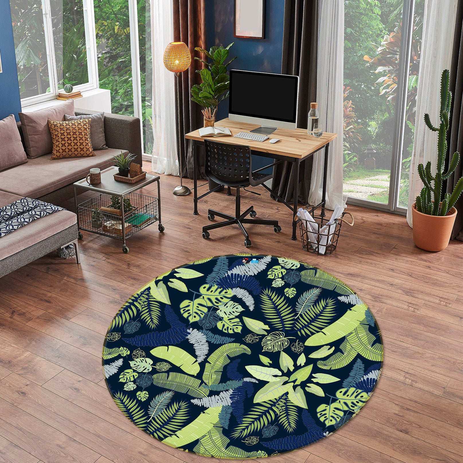 3D Leaves 10529 Kashmira Jayaprakash Rug Round Non Slip Rug Mat