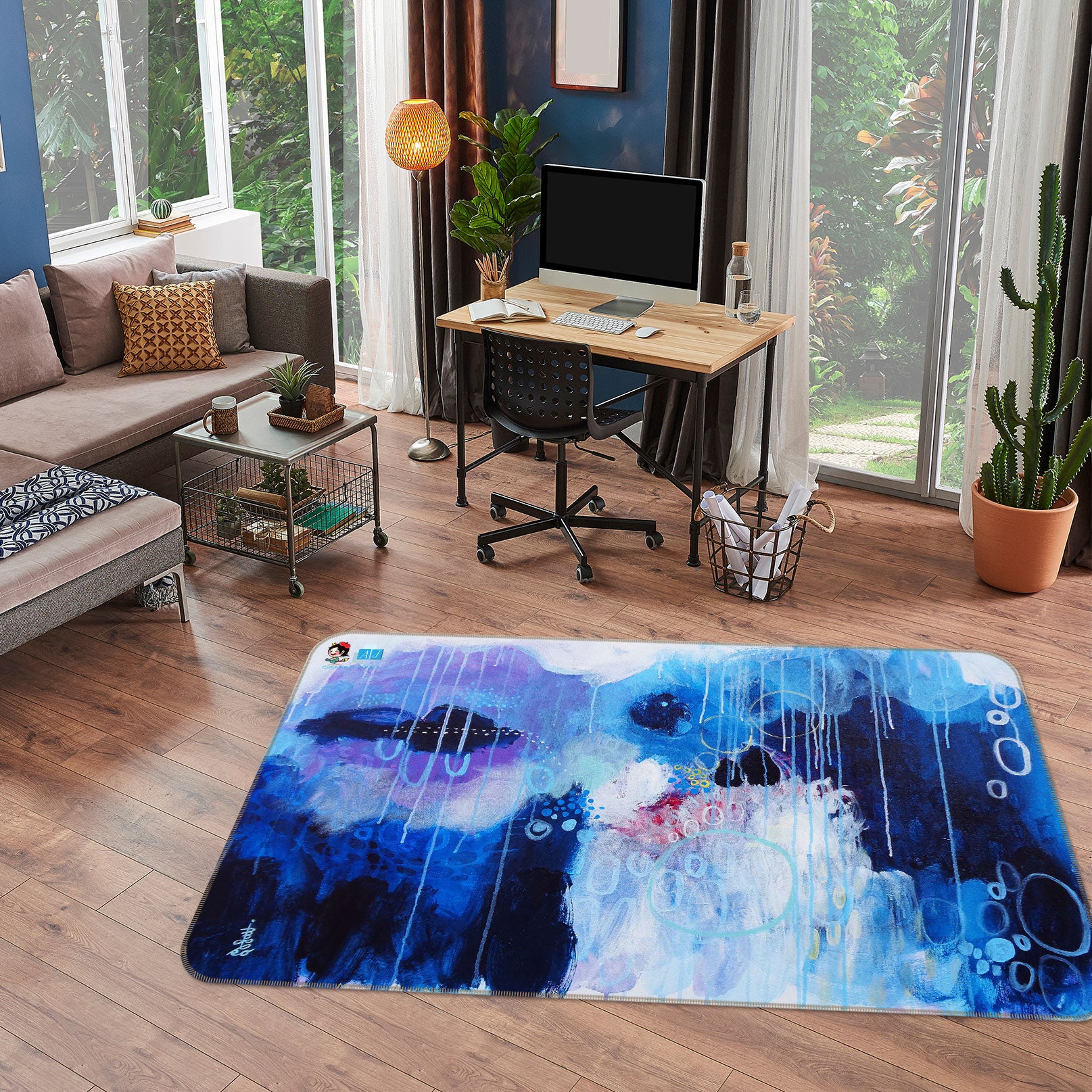 3D Blue Ink Pattern 12365 Misako Chida Rug Non Slip Rug Mat