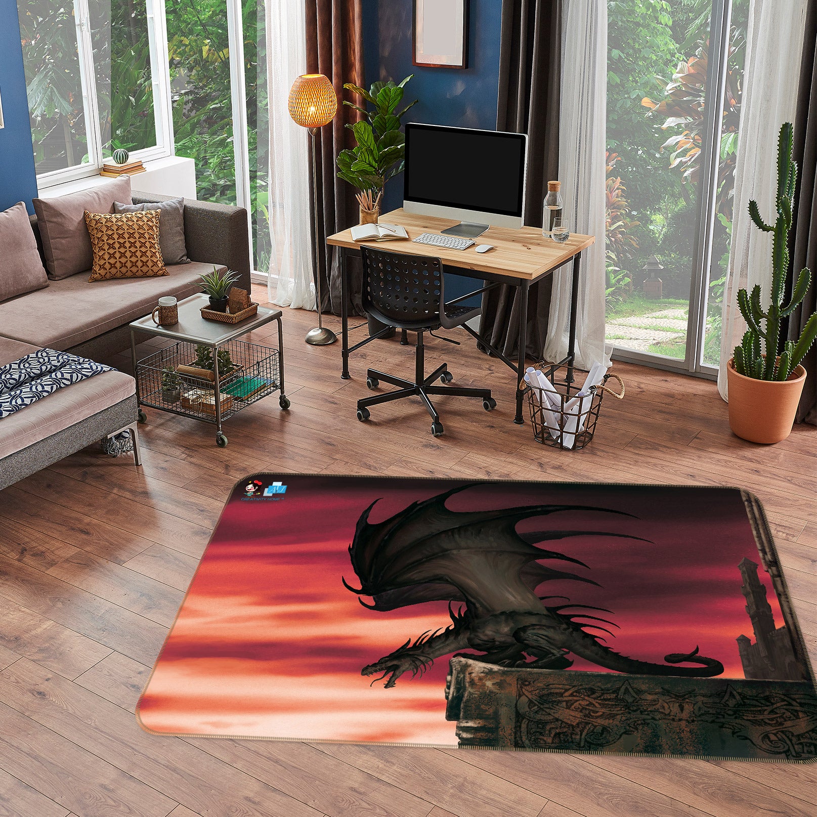 3D Big Winged Dragon 5163 Ciruelo Rug Non Slip Rug Mat