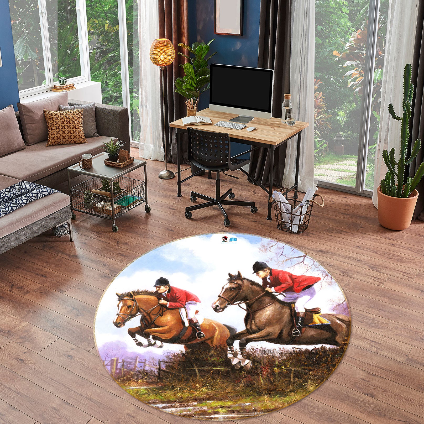 3D Horse Racing 036 Kevin Walsh Rug Round Non Slip Rug Mat