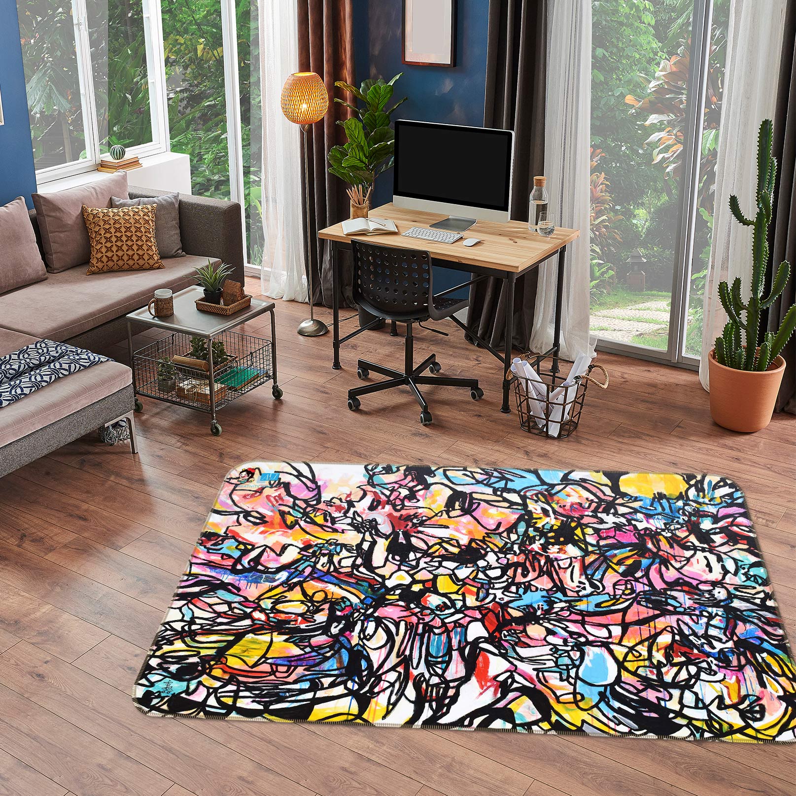 3D Colored Black Lines 123114 Misako Chida Rug Non Slip Rug Mat