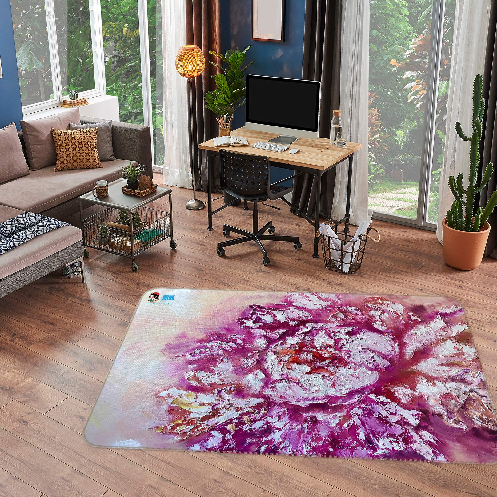 3D Purple Flower 1154 Skromova Marina Rug Non Slip Rug Mat