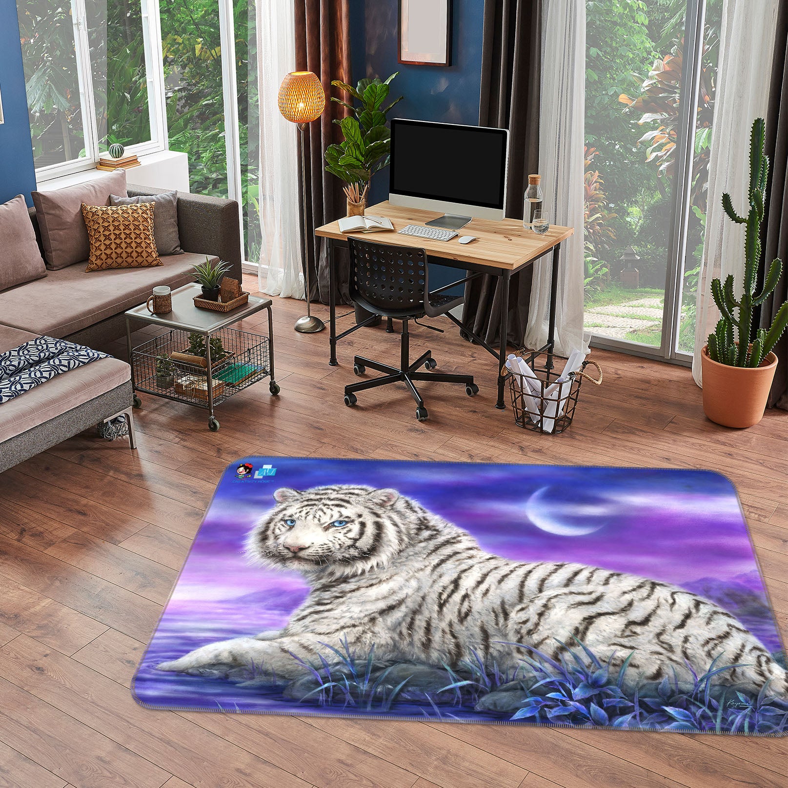 3D Tiger Moon 5728 Kayomi Harai Rug Non Slip Rug Mat