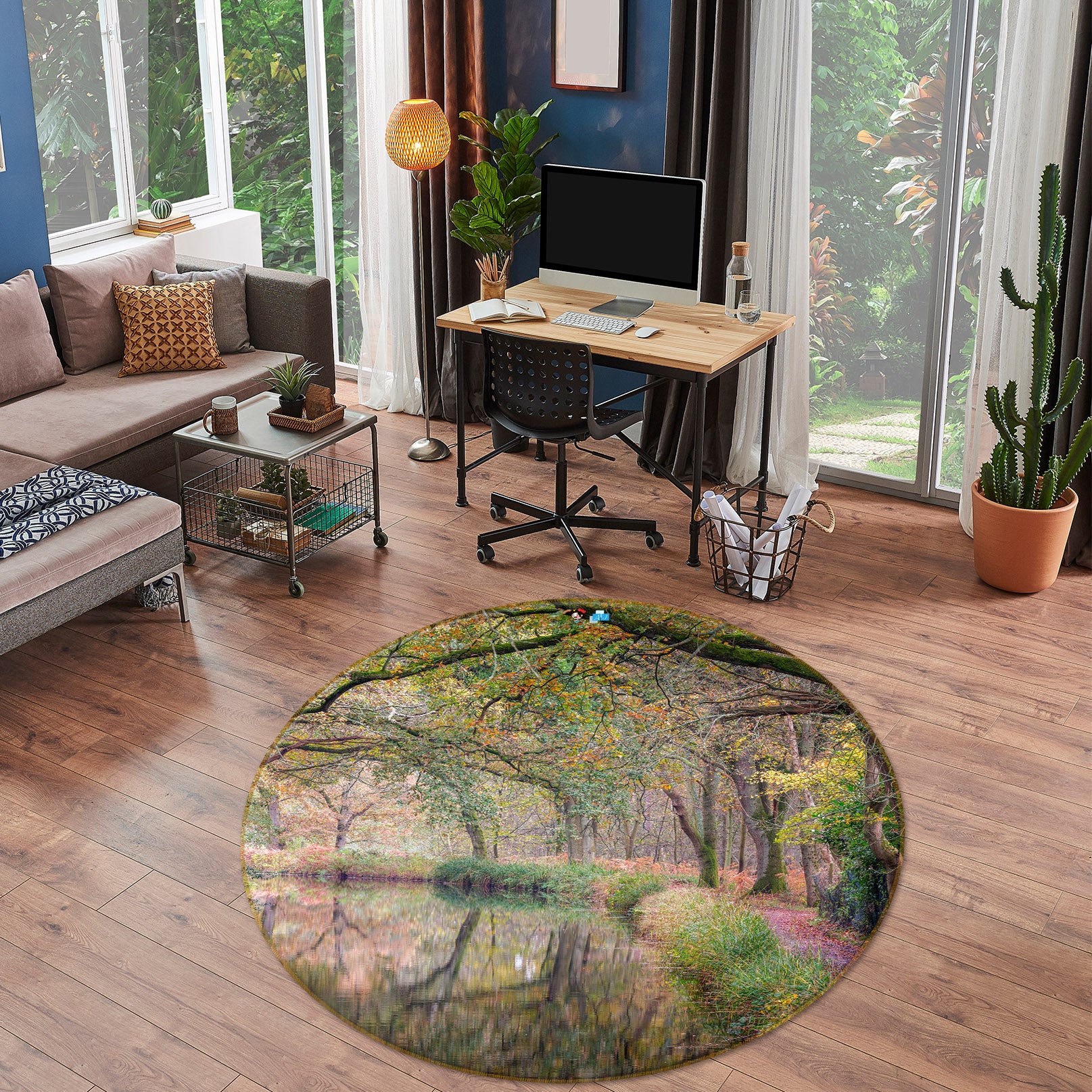 3D Green Tree River 7361 Assaf Frank Rug Round Non Slip Rug Mat