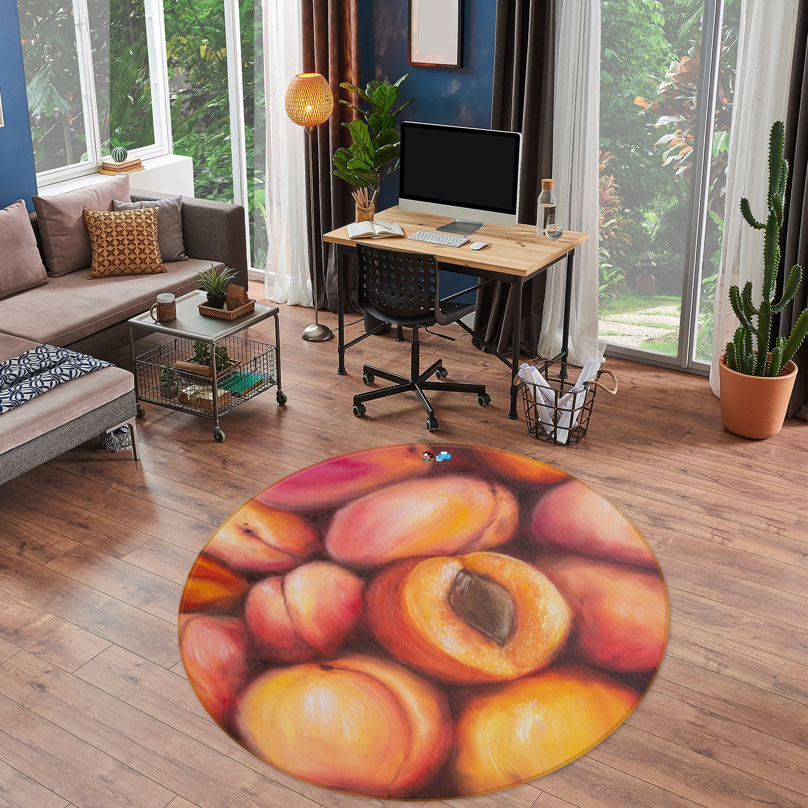 3D Peach 18160 Marina Zotova Rug Round Non Slip Rug Mat