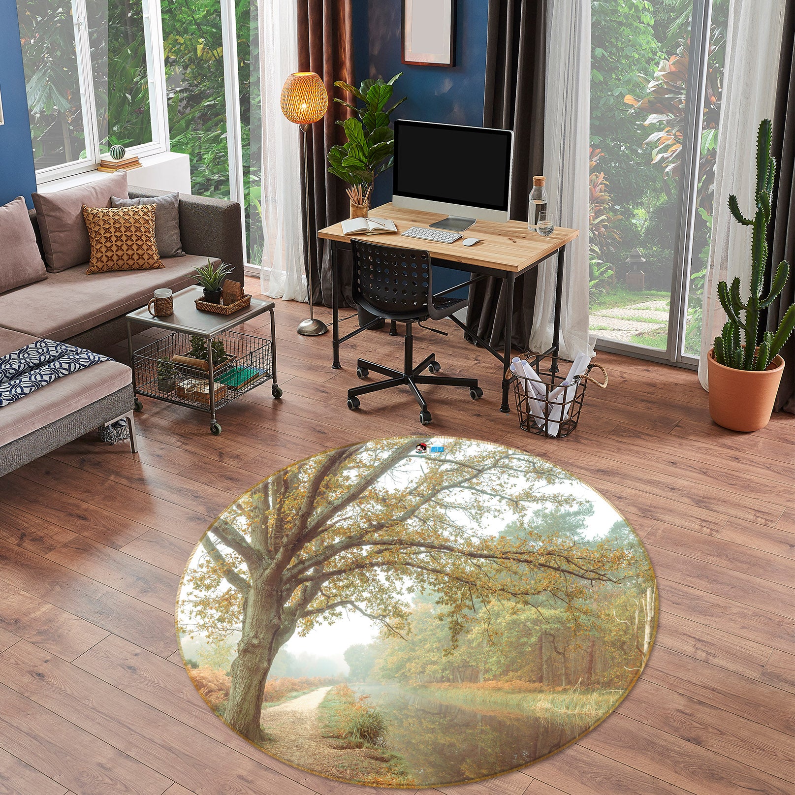 3D Forest Path 7352 Assaf Frank Rug Round Non Slip Rug Mat