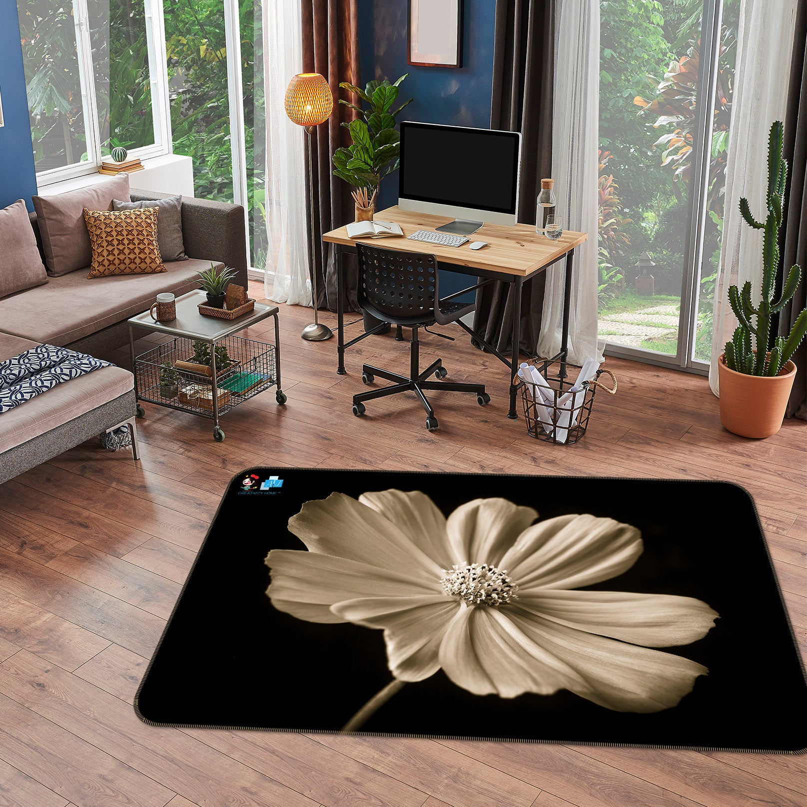 3D White Flower 6706 Assaf Frank Rug Non Slip Rug Mat