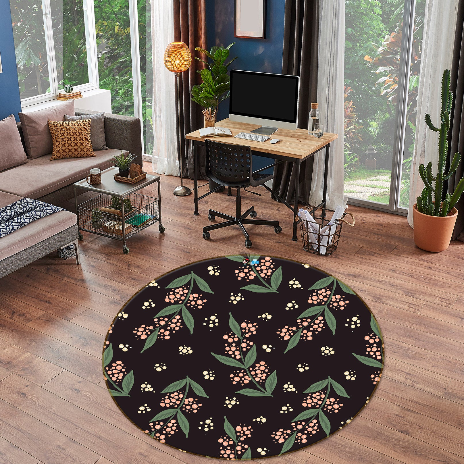 3D Flower Branch Pattern 10506 Kashmira Jayaprakash Rug Round Non Slip Rug Mat