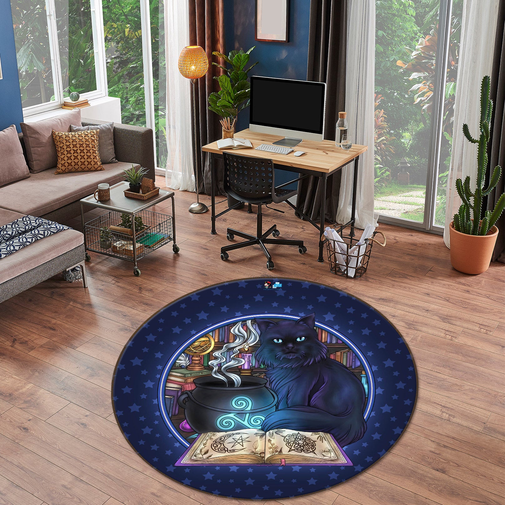 3D Black Cat Jar 8890 Brigid Ashwood Rug Round Non Slip Rug Mat