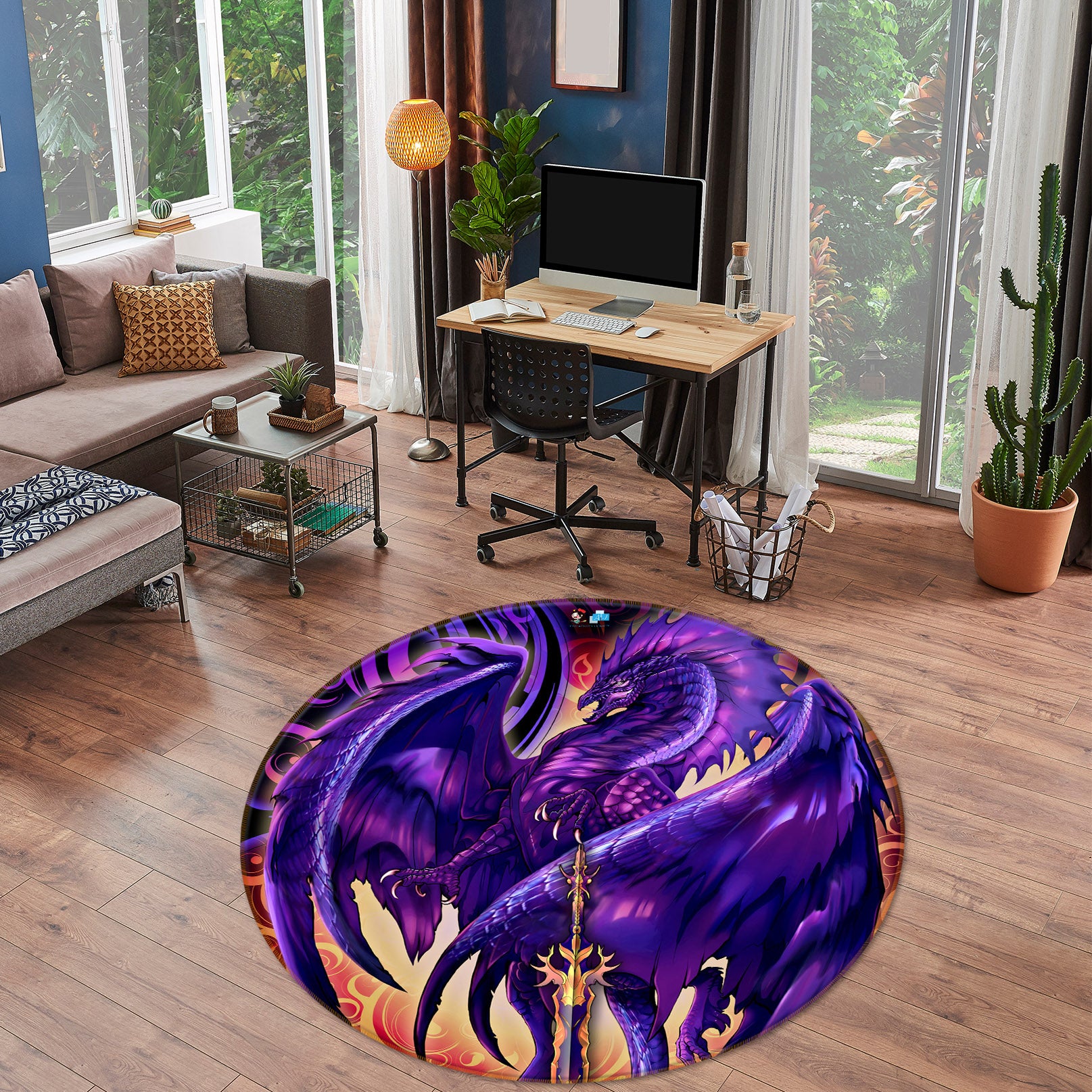 3D Purple Dragon 8366 Ruth Thompson Rug Round Non Slip Rug Mat