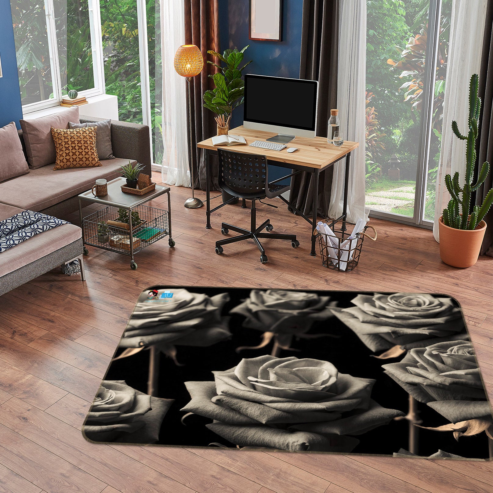 3D Gray Rose 6717 Assaf Frank Rug Non Slip Rug Mat