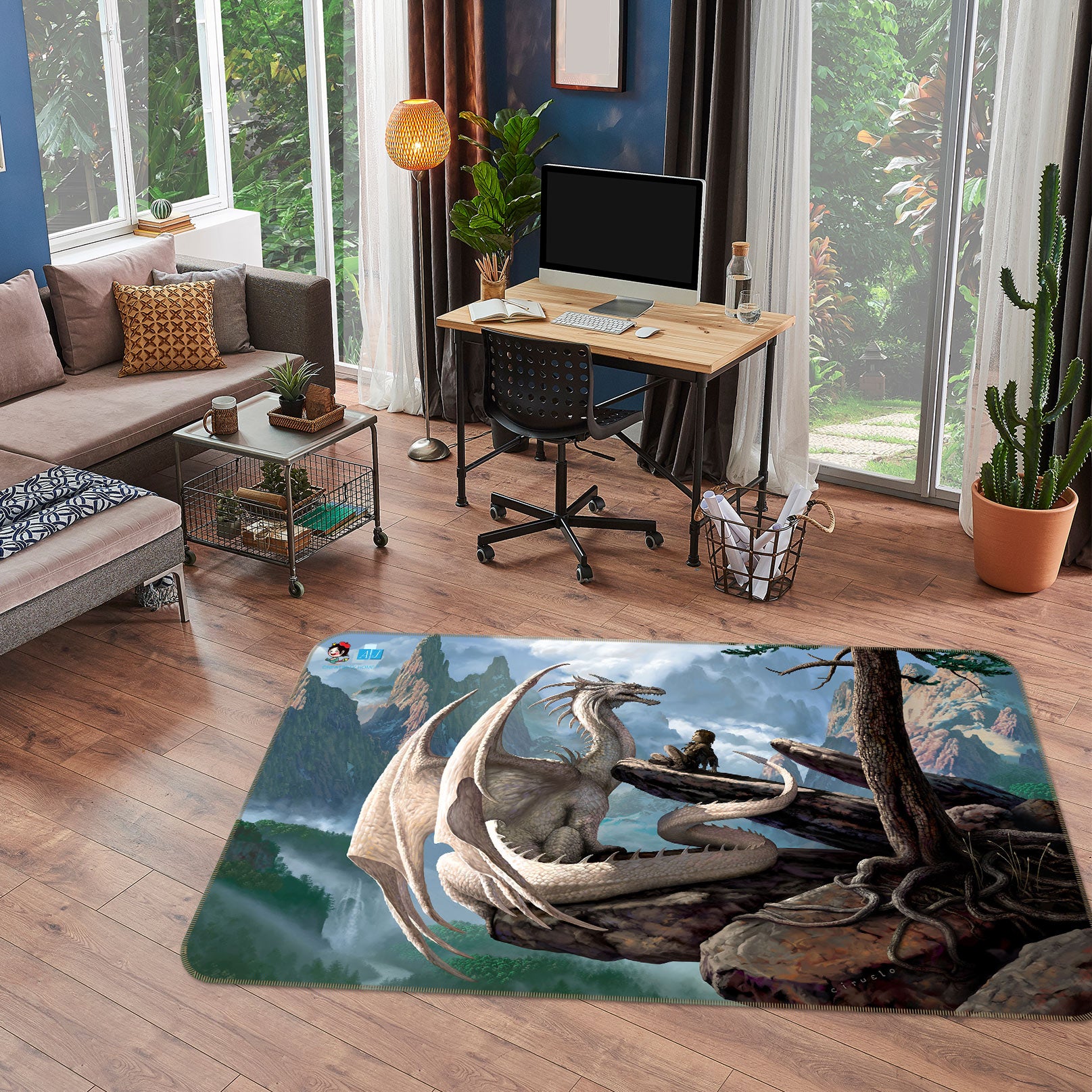 3D White Dragon 5153 Ciruelo Rug Non Slip Rug Mat