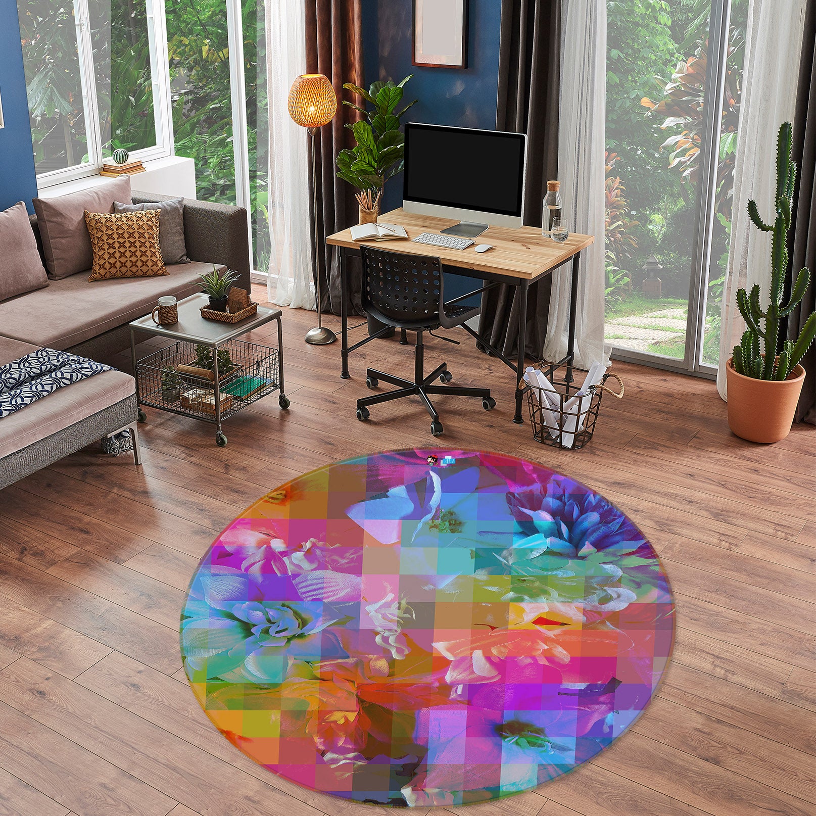 3D Color Mosaic Flower 191104 Shandra Smith Rug Round Non Slip Rug Mat