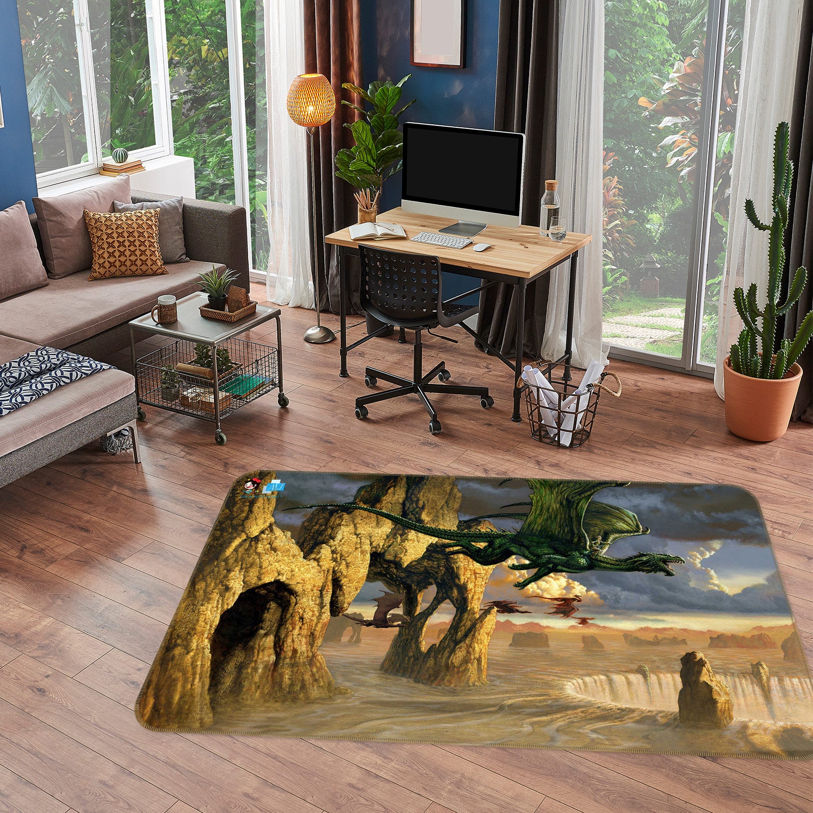 3D Stone Dragon 5170 Ciruelo Rug Non Slip Rug Mat