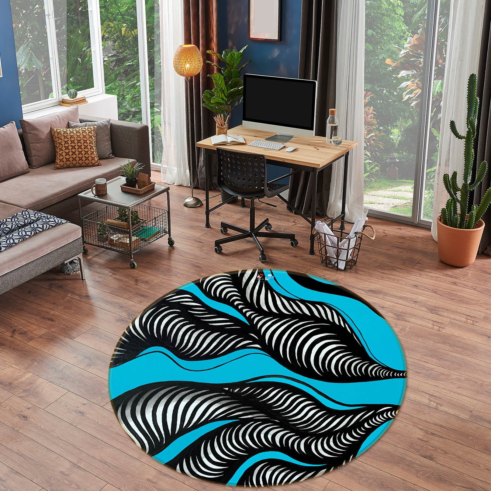 3D Black Vortex 8239 Jacqueline Reynoso Rug Round Non Slip Rug Mat