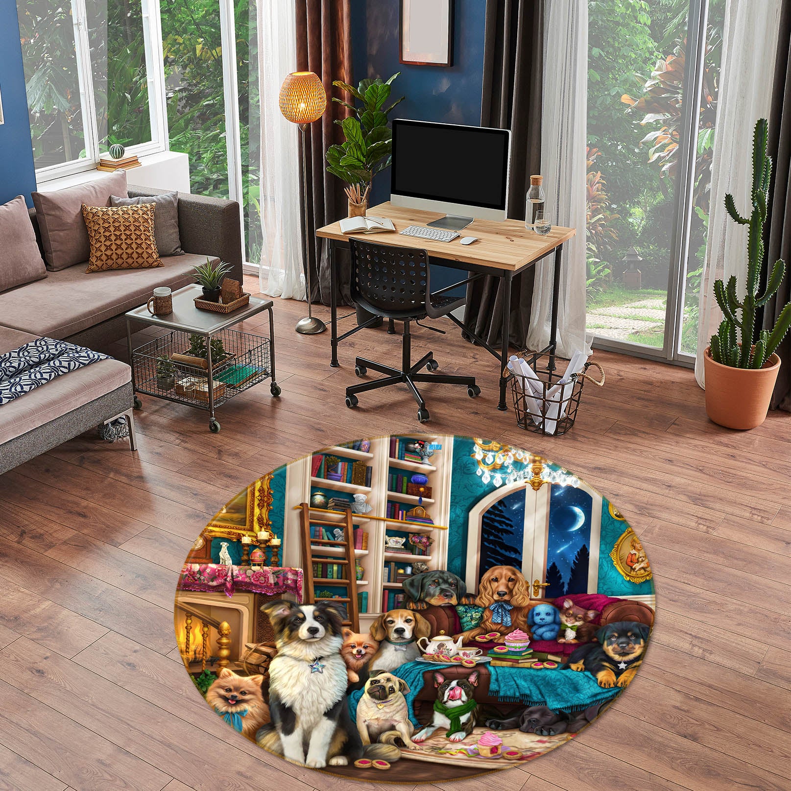 3D Pet Party 8897 Brigid Ashwood Rug Round Non Slip Rug Mat