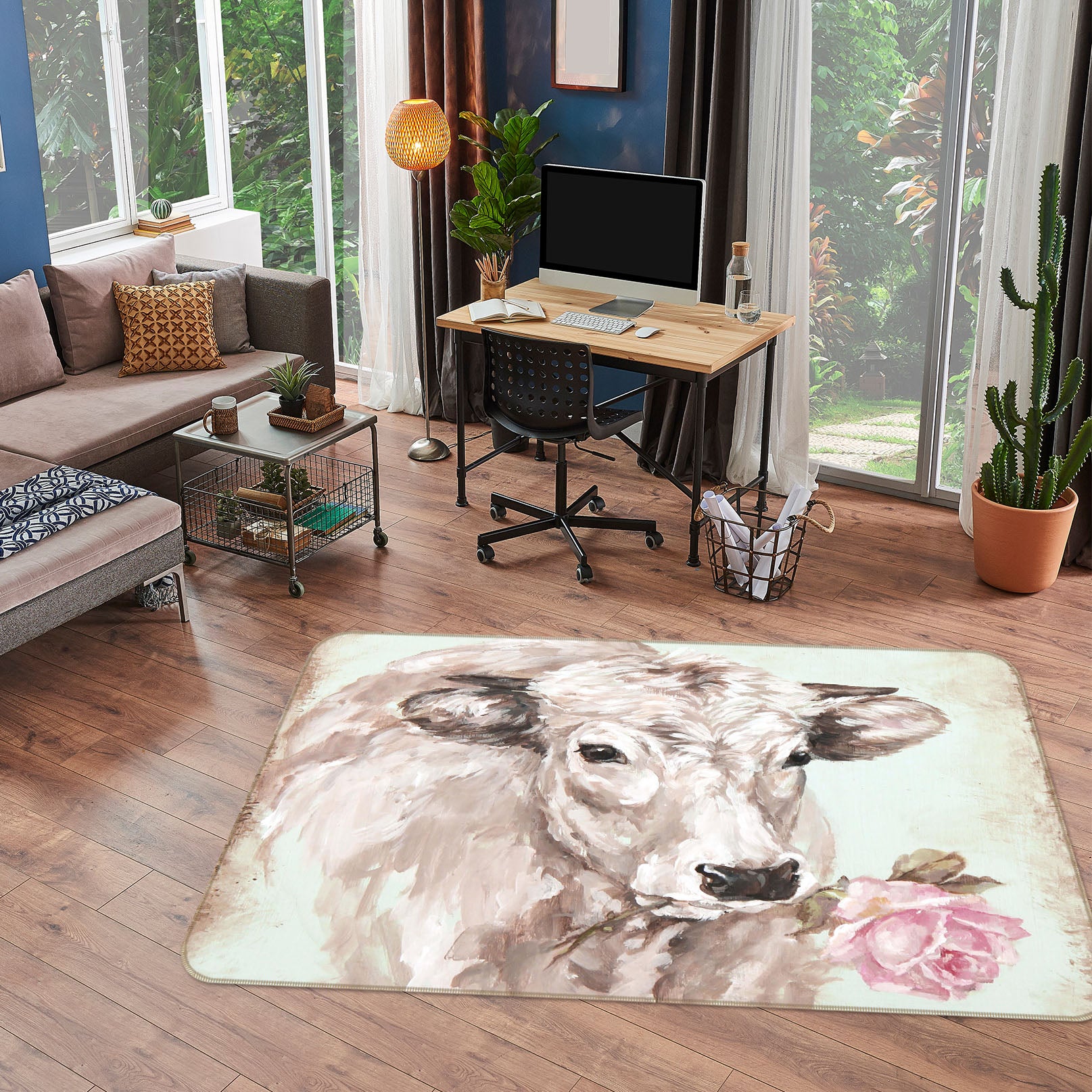 3D Cute Cow 1001 Debi Coules Rug Non Slip Rug Mat