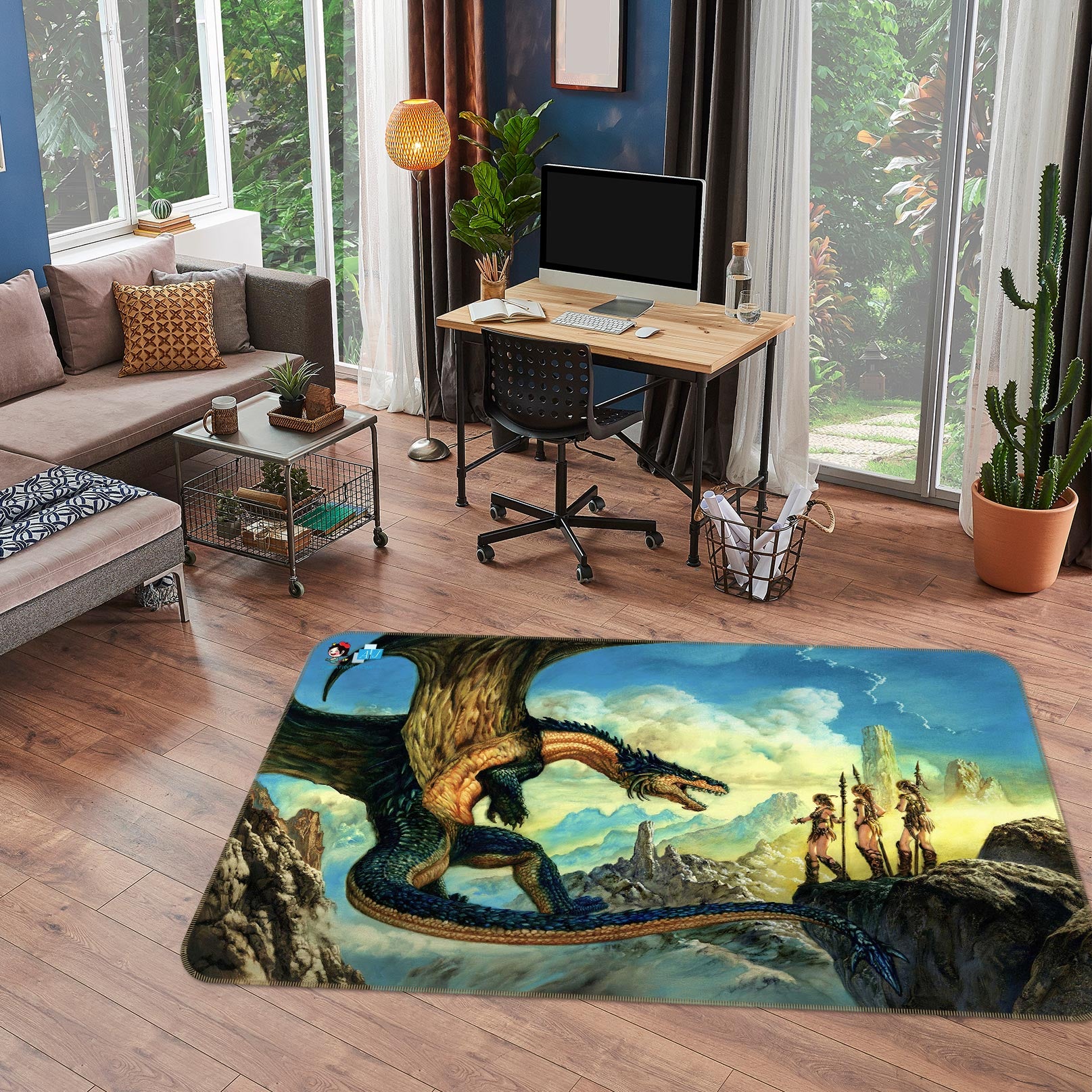 3D Mountain Stone Dragon 5169 Ciruelo Rug Non Slip Rug Mat