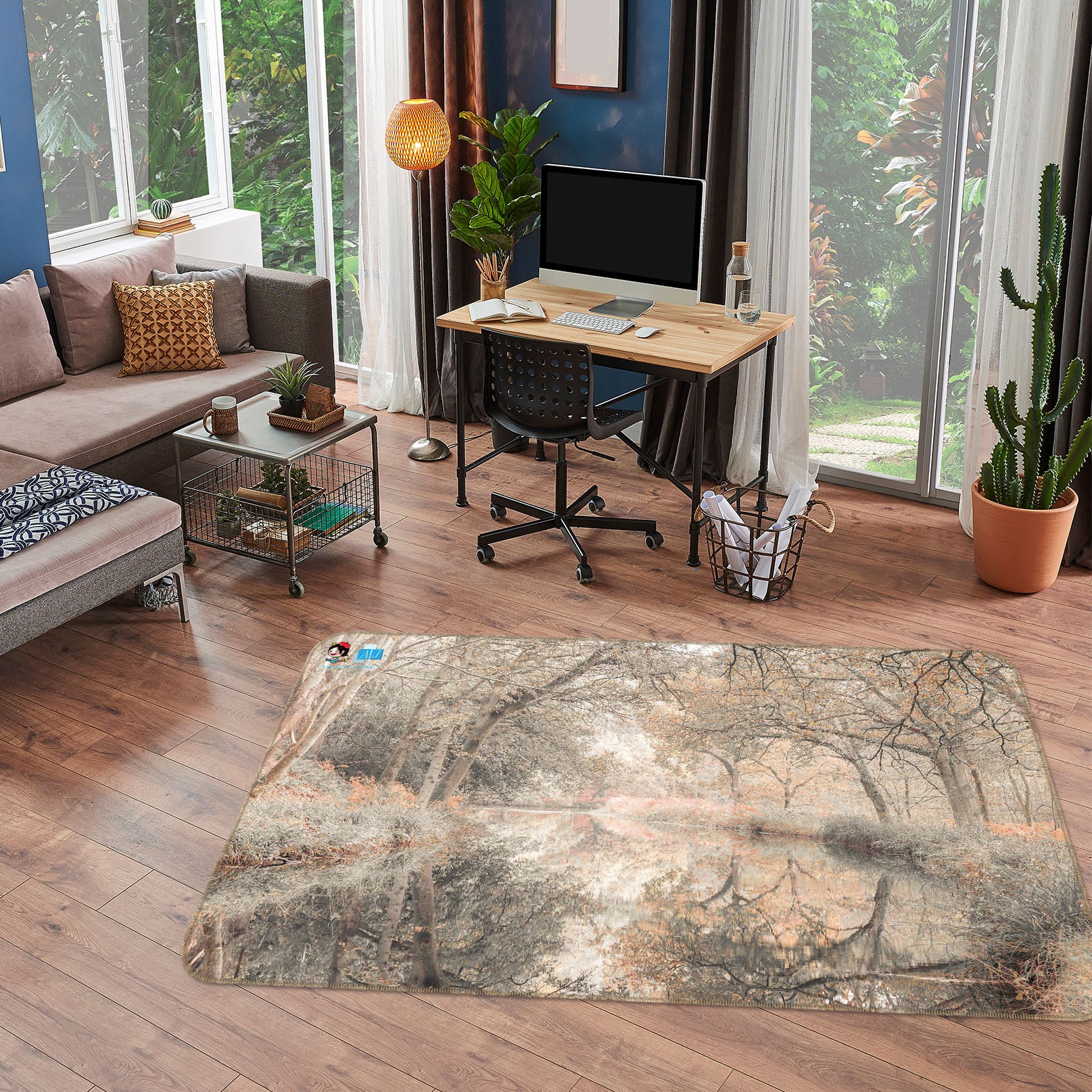 3D Trees River 6747 Assaf Frank Rug Non Slip Rug Mat