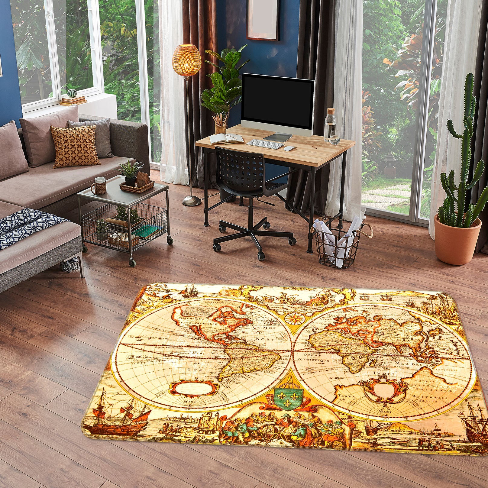 3D Gold Pattern 213 World Map Non Slip Rug Mat