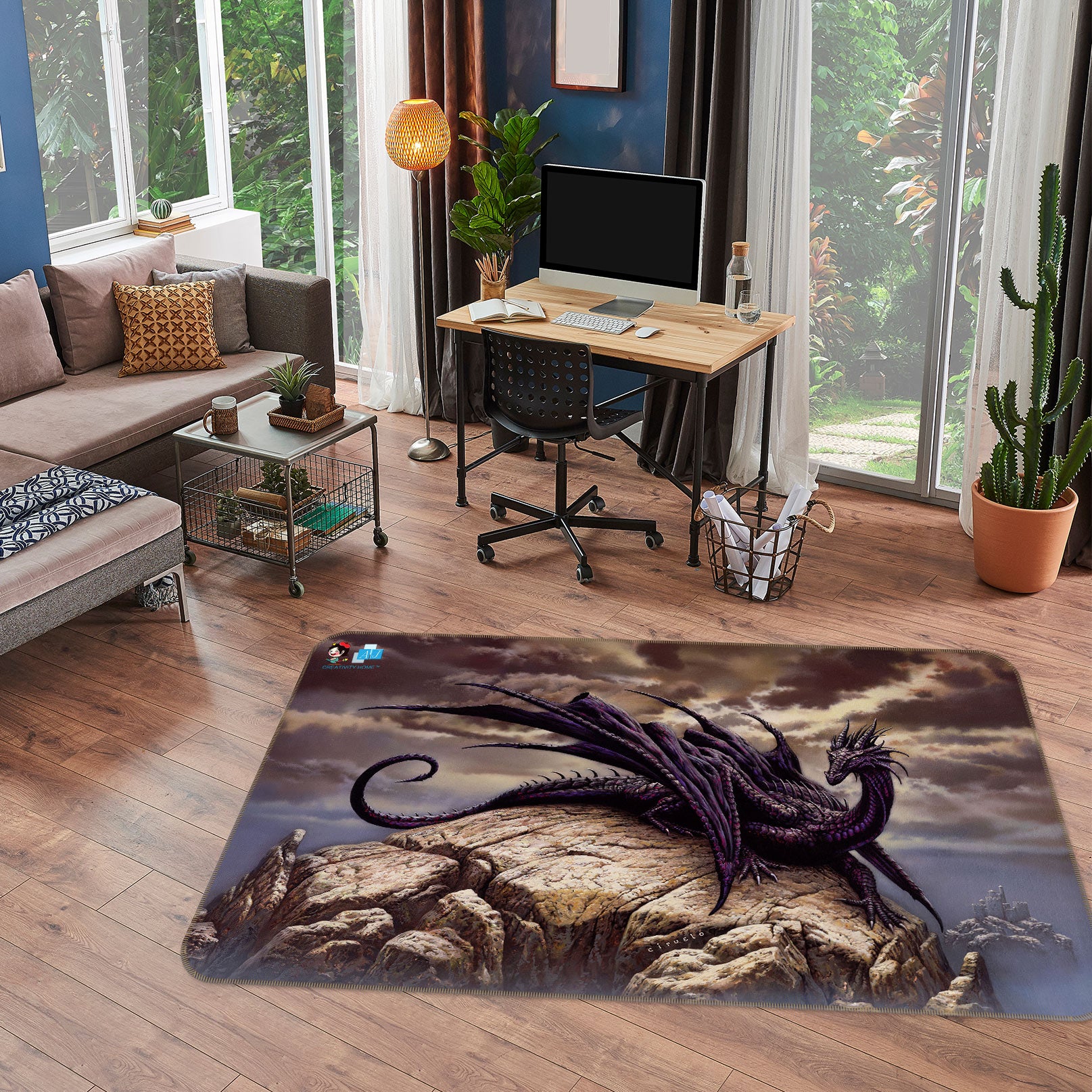 3D Dragon Black 5149 Ciruelo Rug Non Slip Rug Mat