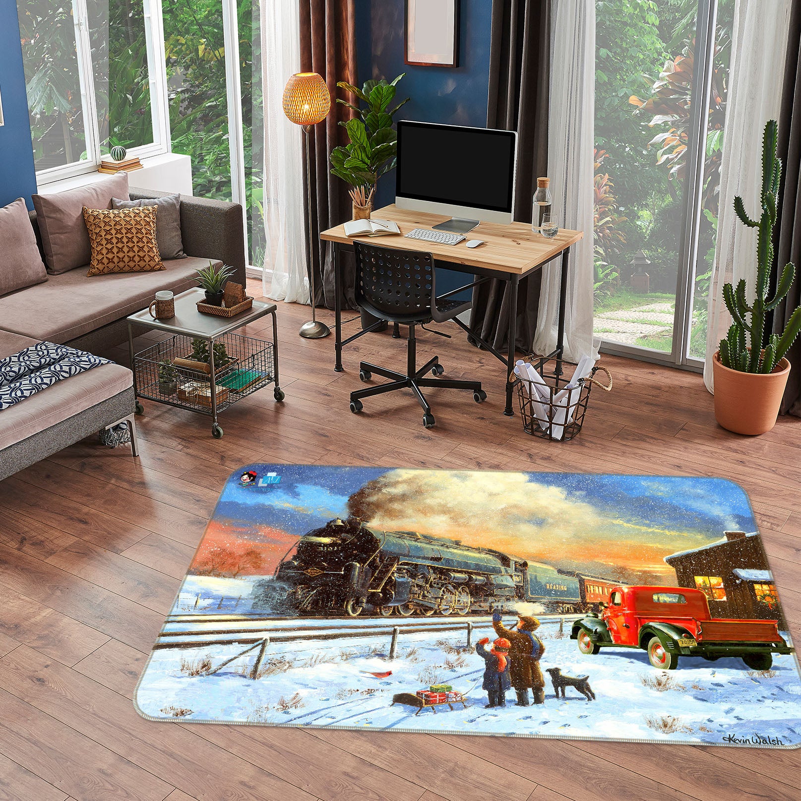 3D Train Running 017 Kevin Walsh Rug Non Slip Rug Mat