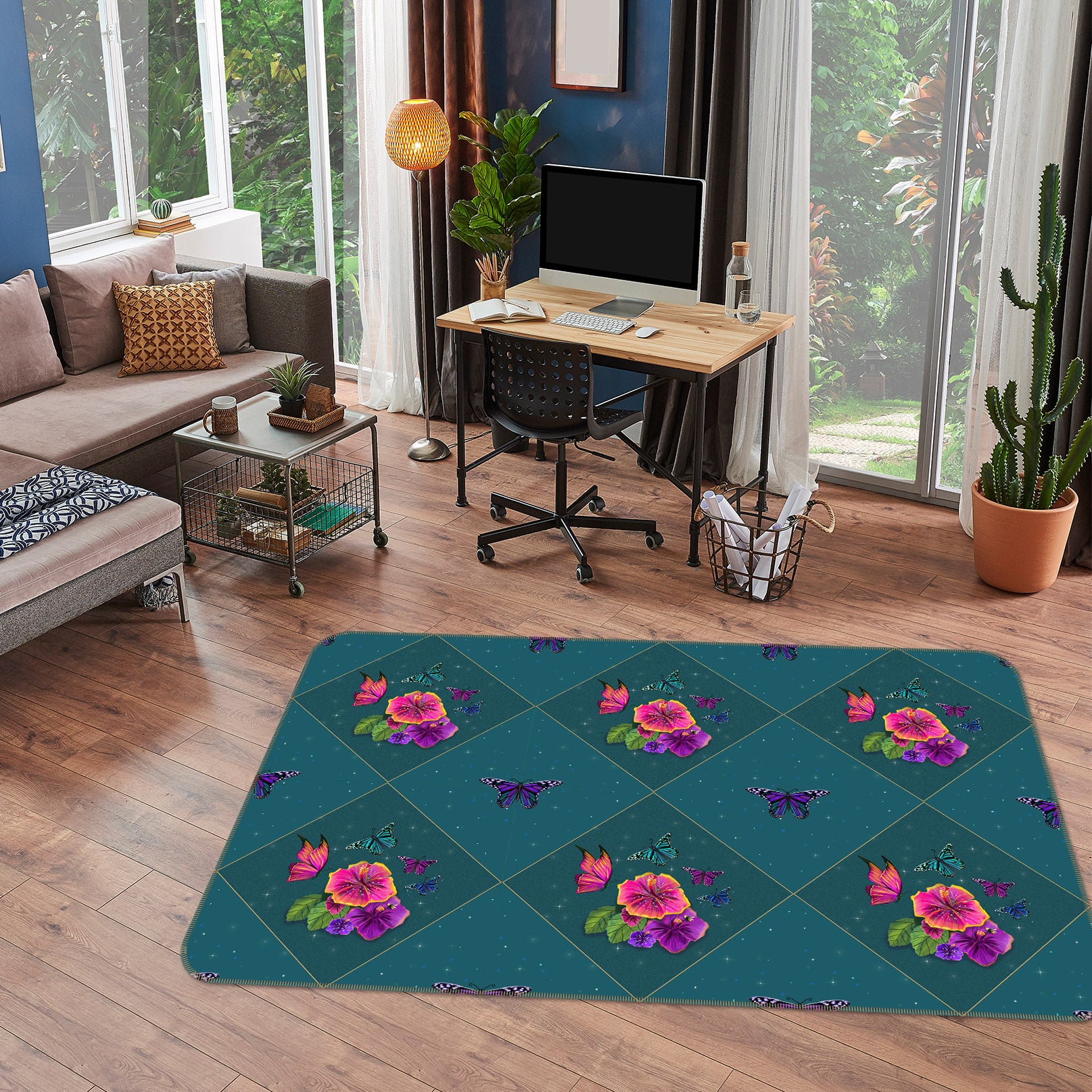 3D Purple Flowers 3023 Rose Catherine Khan Rug Non Slip Rug Mat