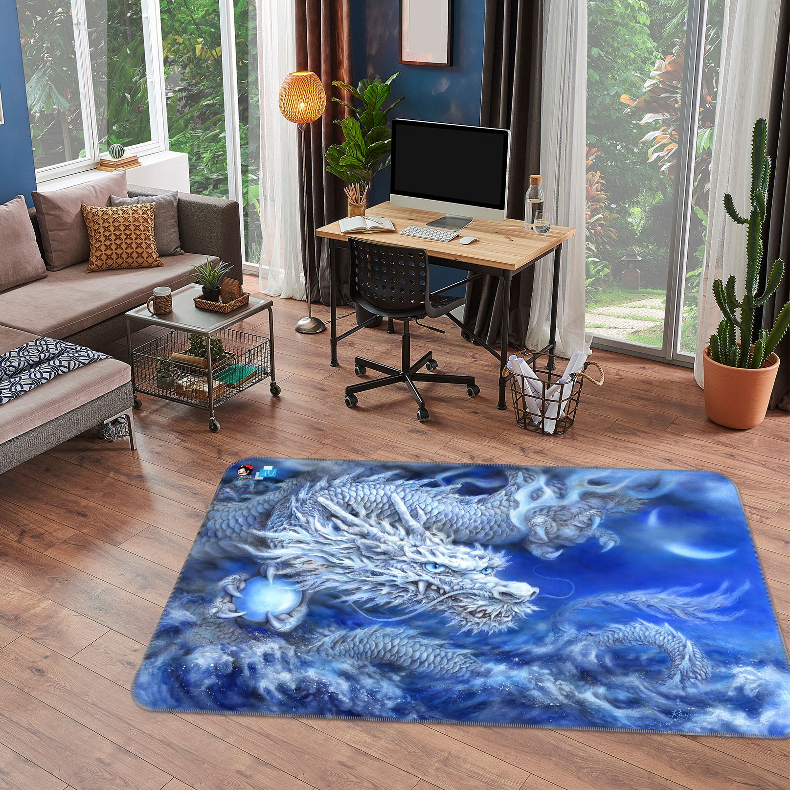 3D White Dragon 5648 Kayomi Harai Rug Non Slip Rug Mat